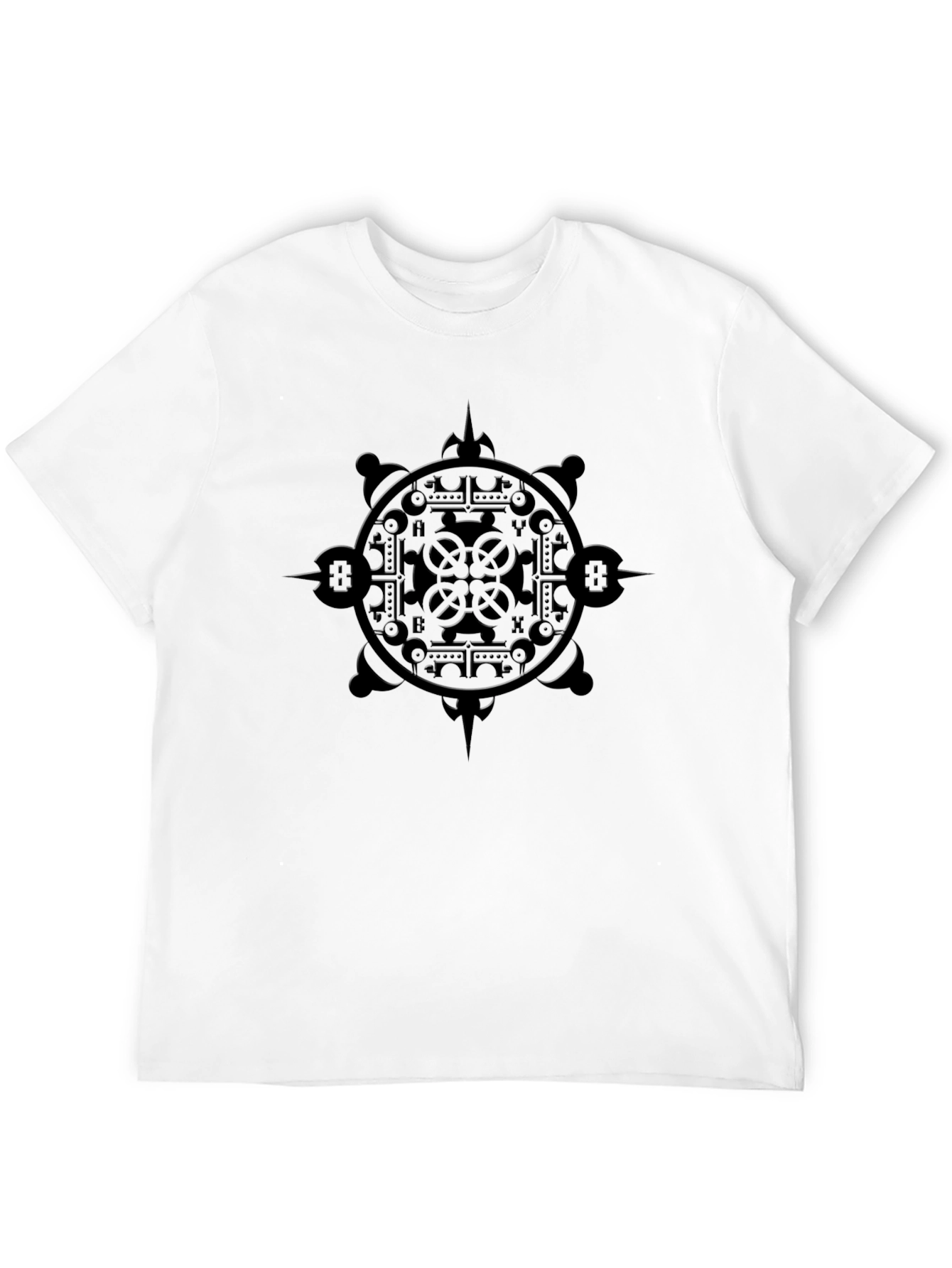 Mens Black Graphic Tee - Intricate Wheel Design