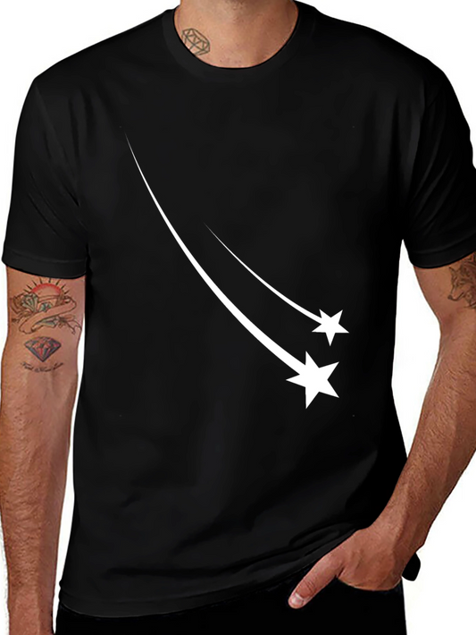 Mens Black T-Shirt with Shooting Stars Design