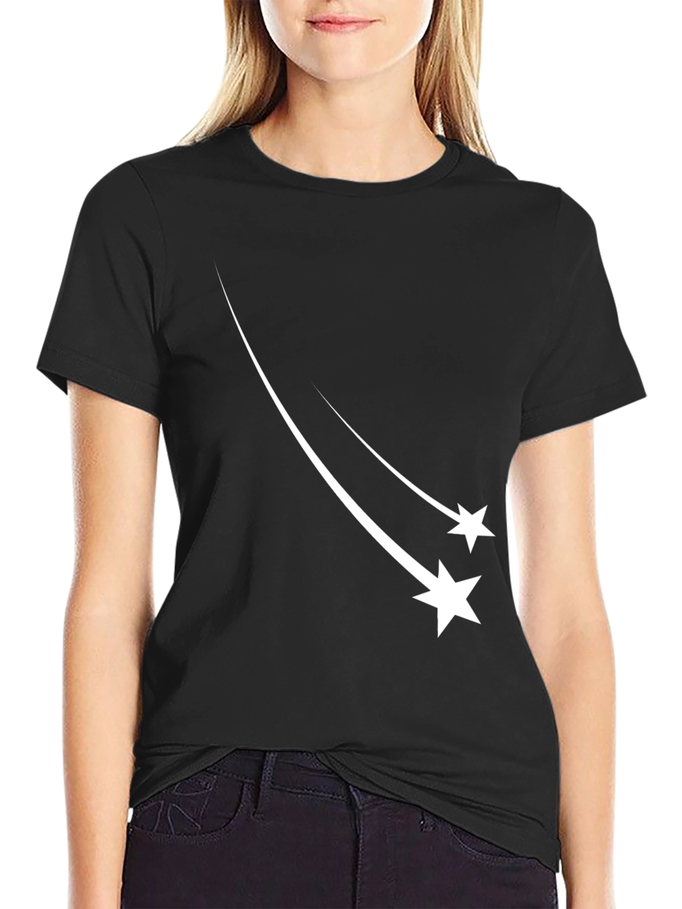 Mens Black T-Shirt with Shooting Stars Design