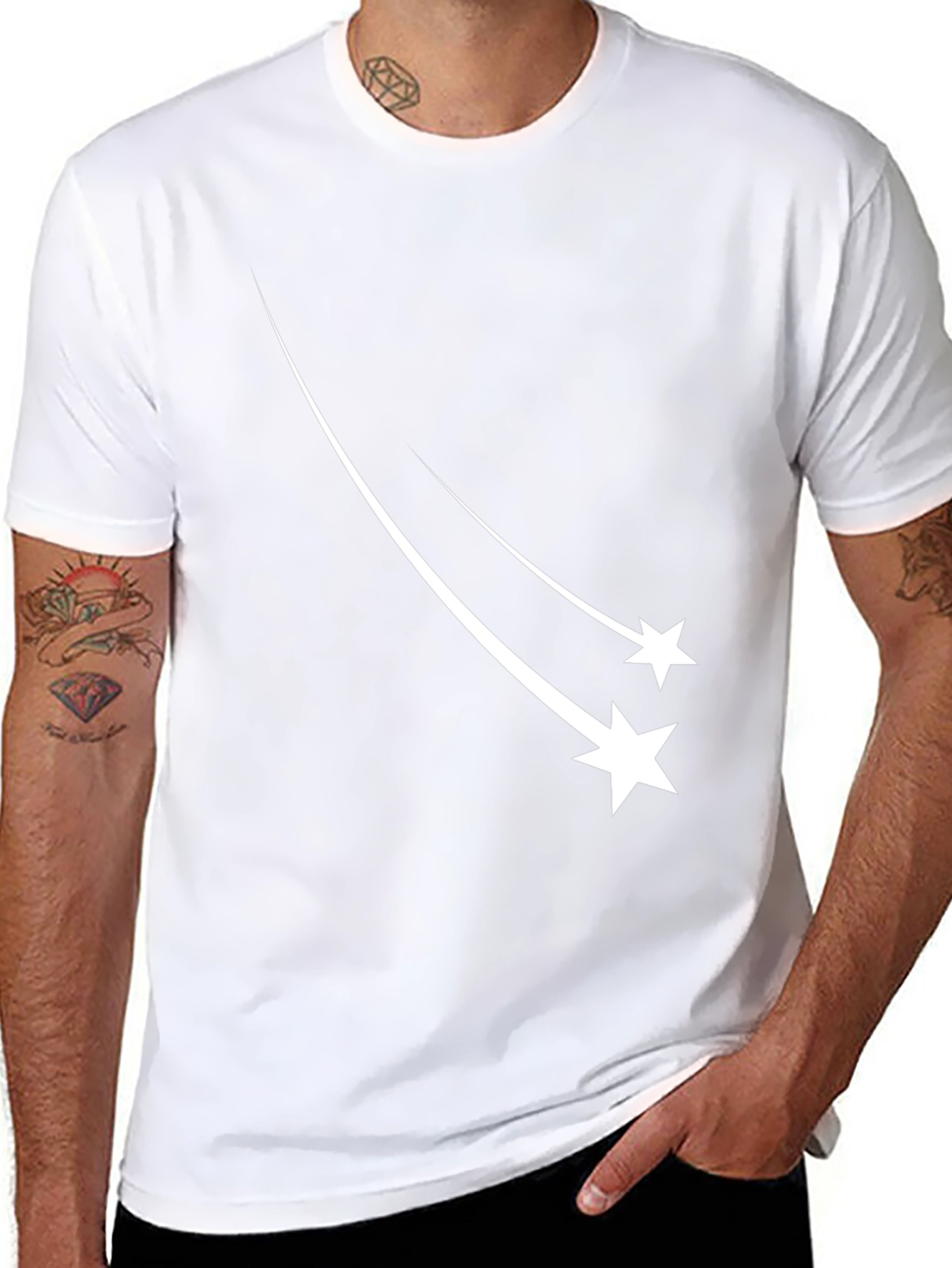 Mens Black T-Shirt with Shooting Stars Design