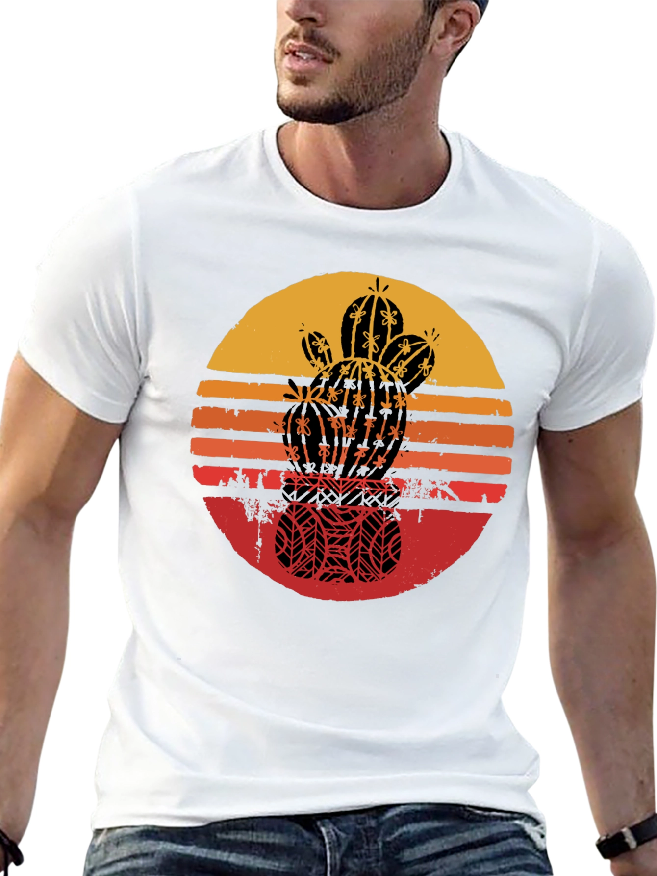 Retro Cactus Sunset Graphic Tee - Black