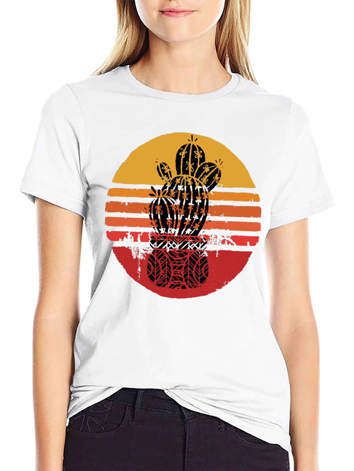 Retro Cactus Sunset Graphic Tee - Black