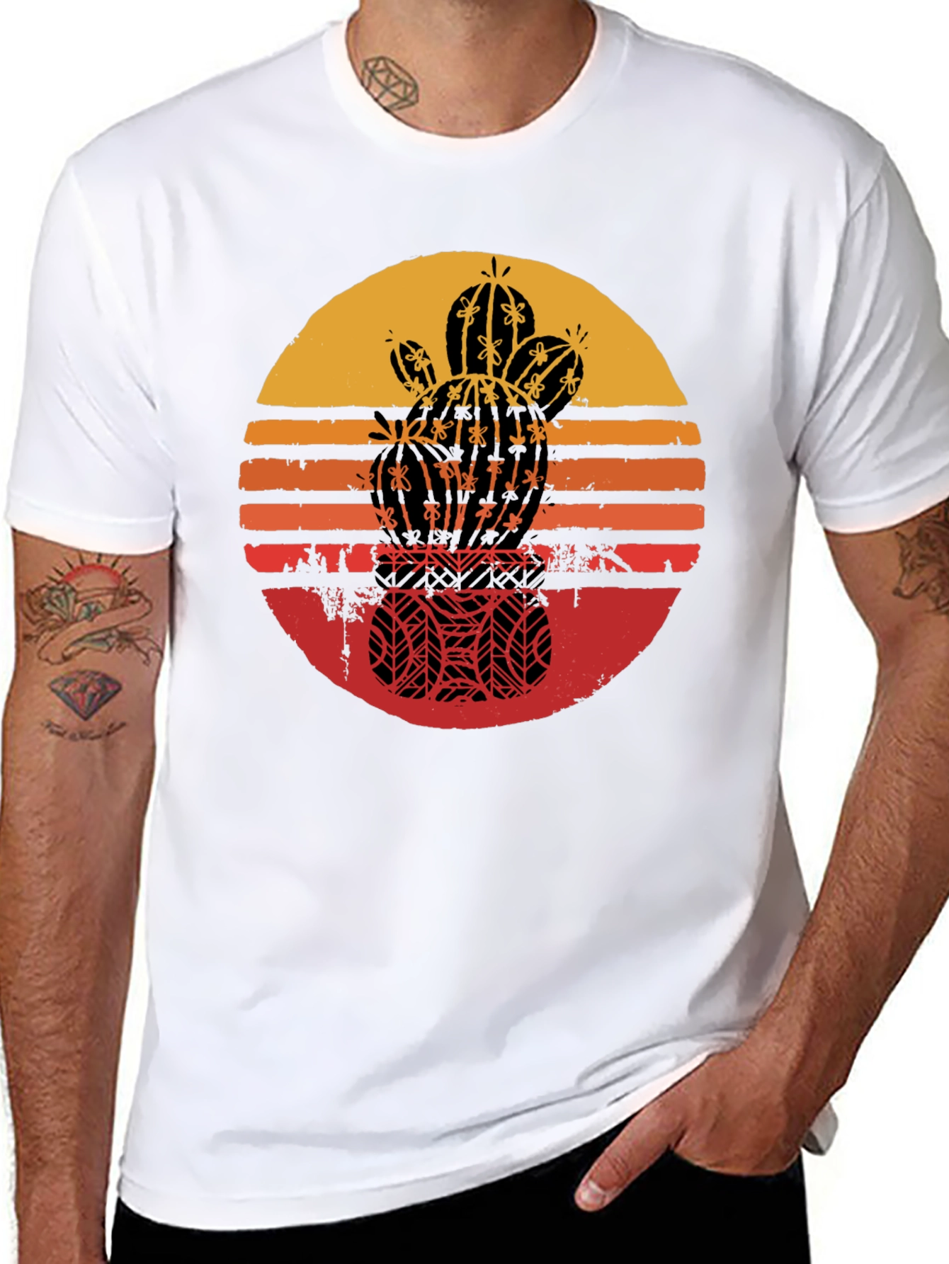 Retro Cactus Sunset Graphic Tee - Black