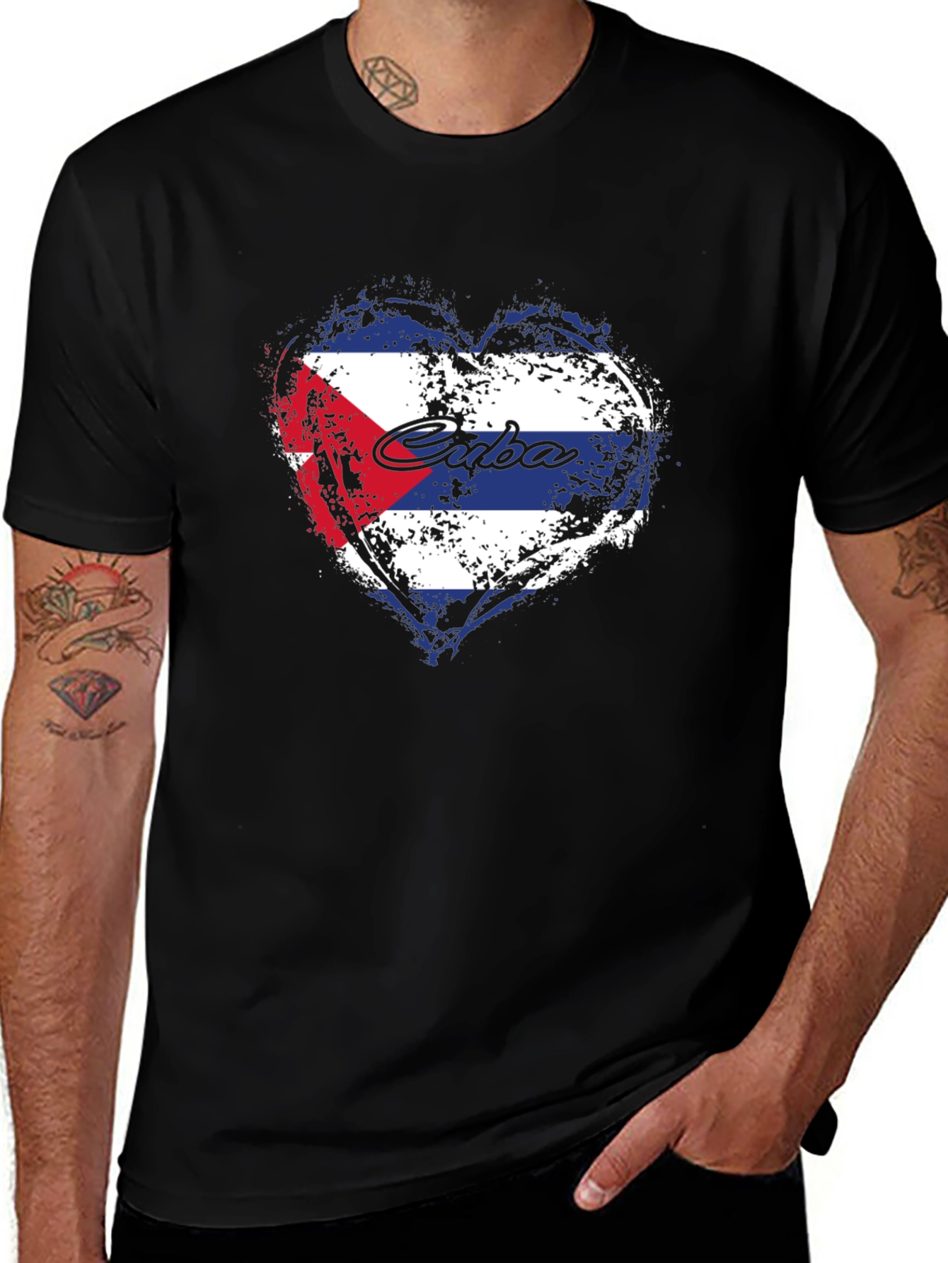 Cuba Flag Heart Graphic T-Shirt - Black