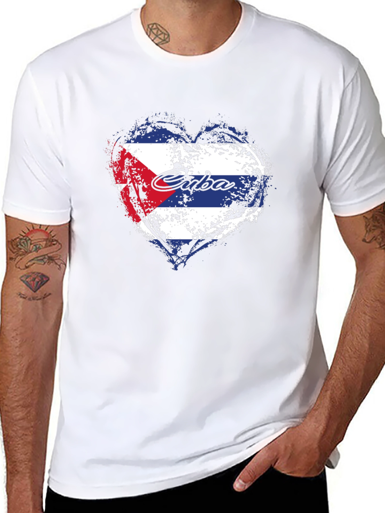 Cuba Flag Heart Graphic T-Shirt - Black