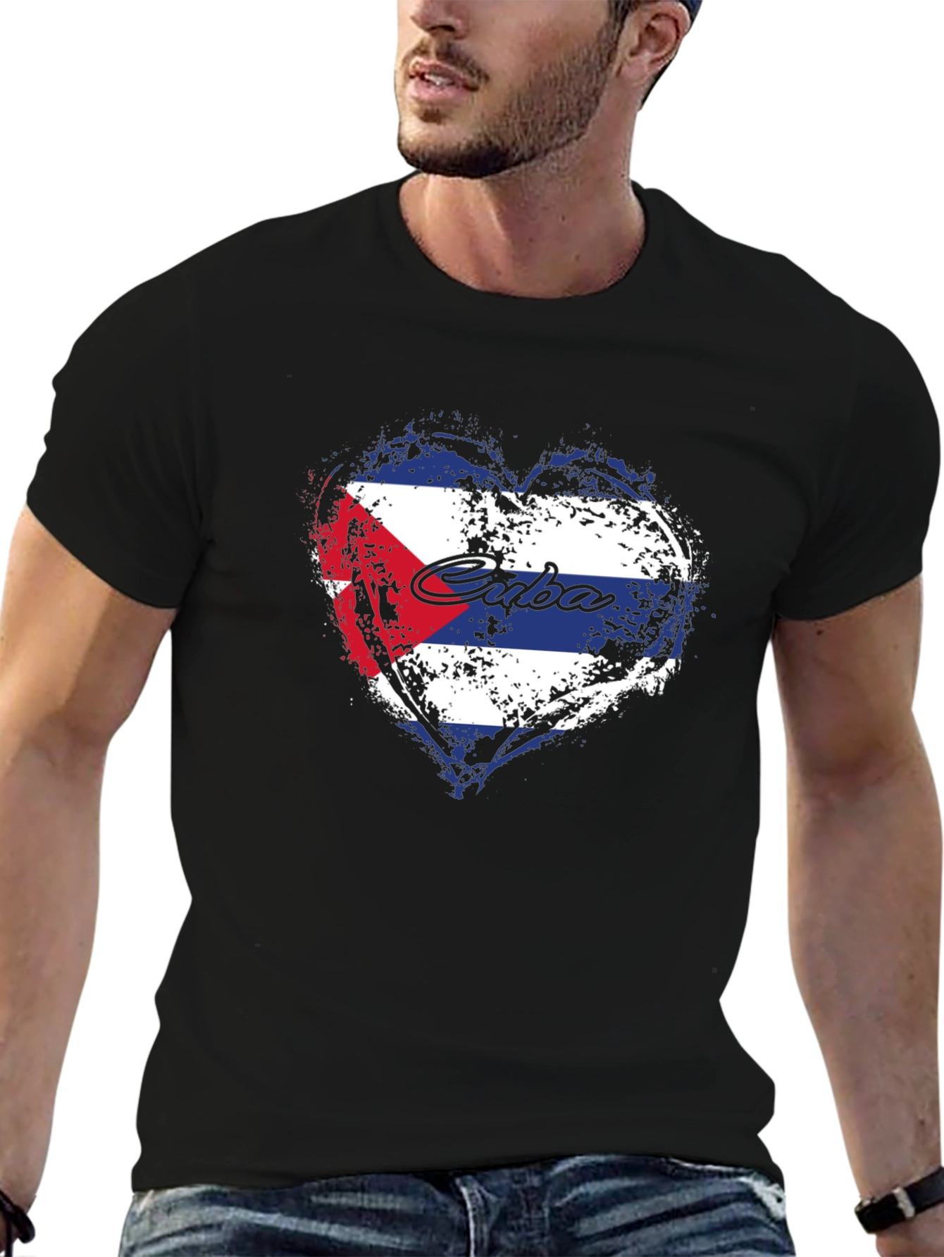 Cuba Flag Heart Graphic T-Shirt - Black
