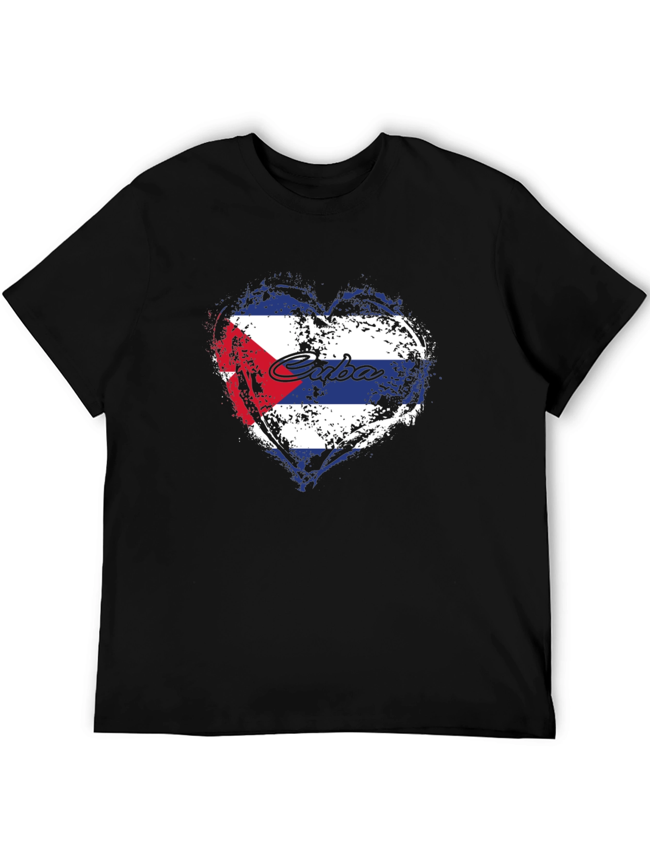 Cuba Flag Heart Graphic T-Shirt - Black