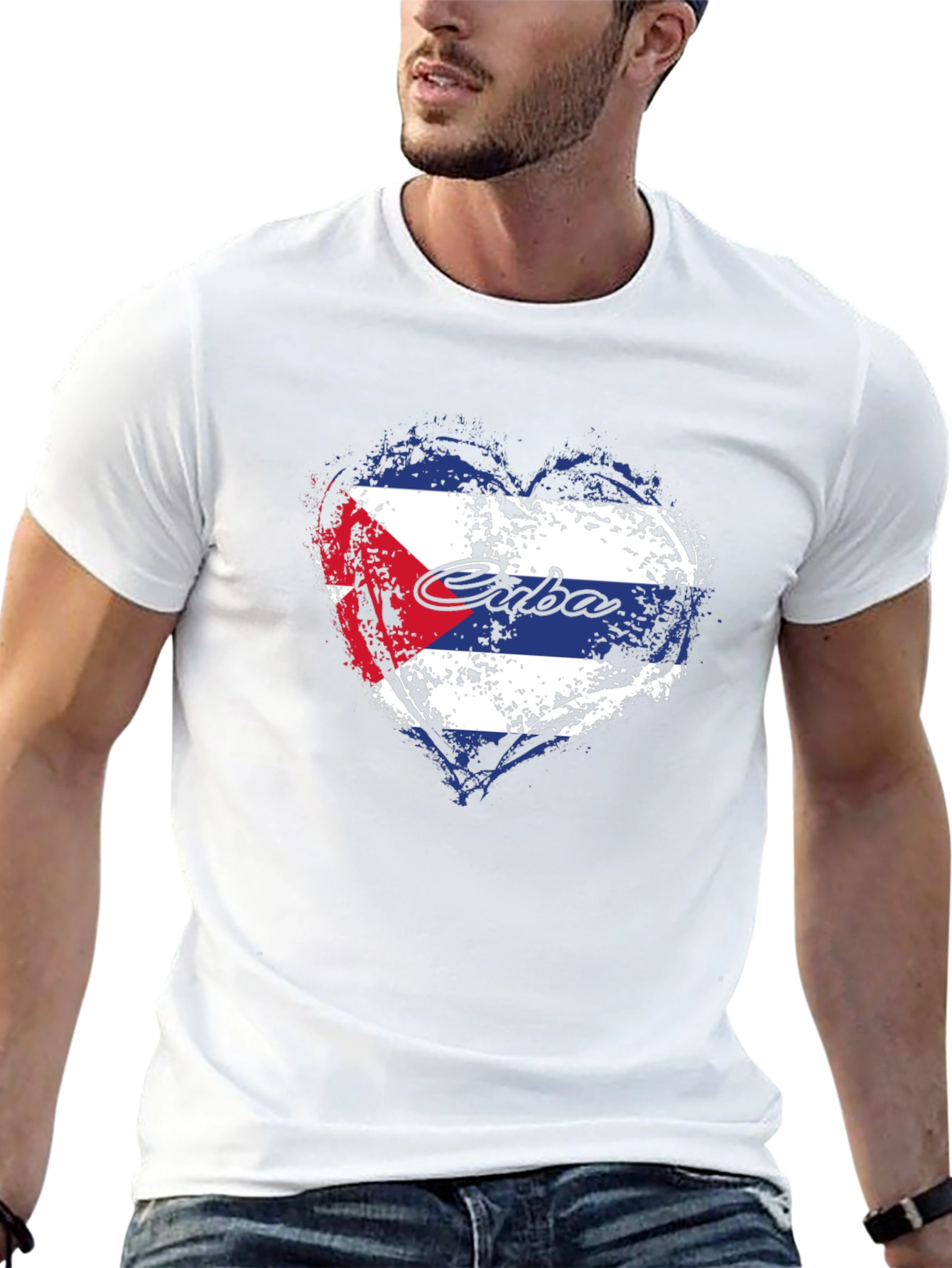 Cuba Flag Heart Graphic T-Shirt - Black