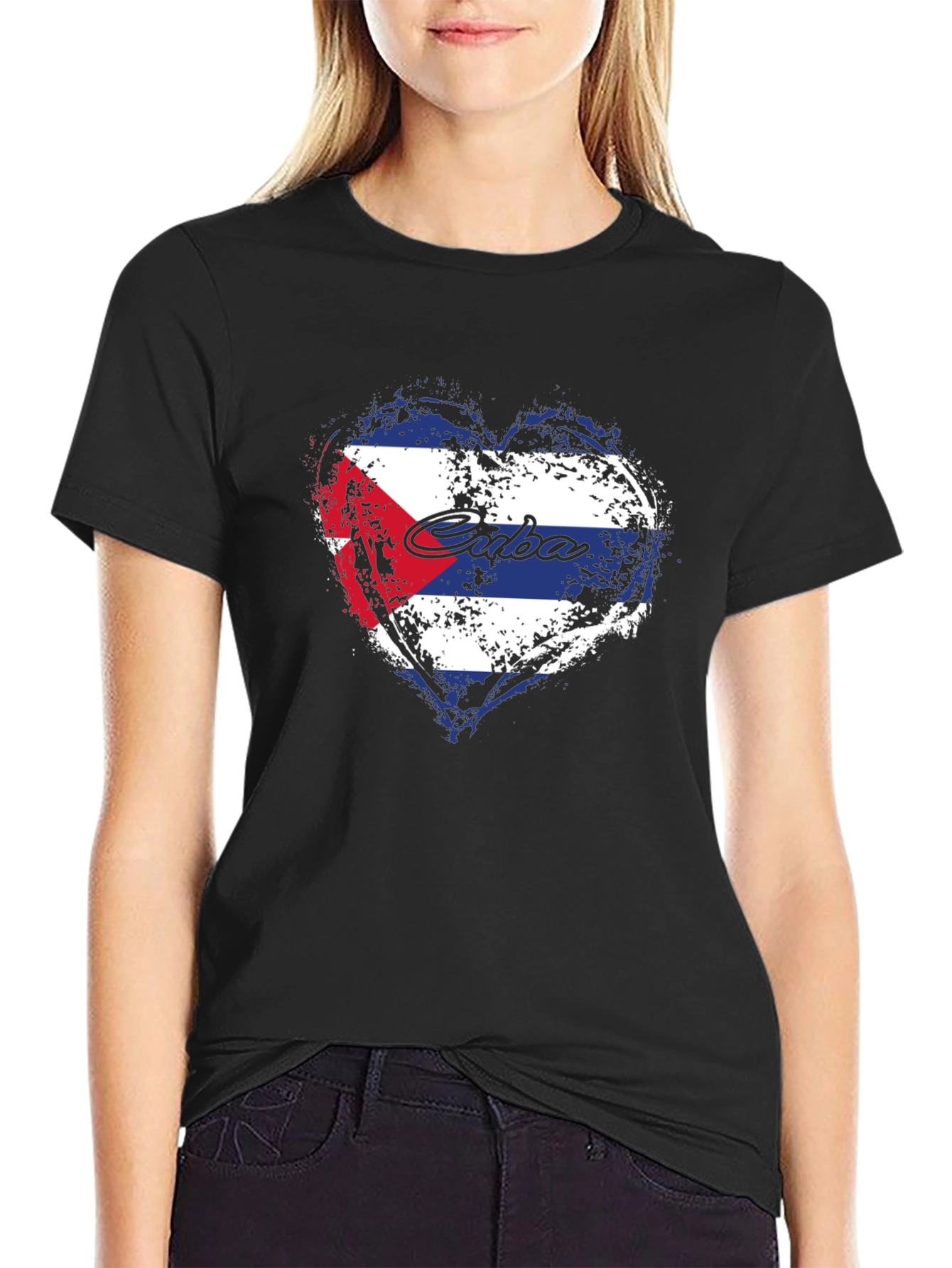 Cuba Flag Heart Graphic T-Shirt - Black