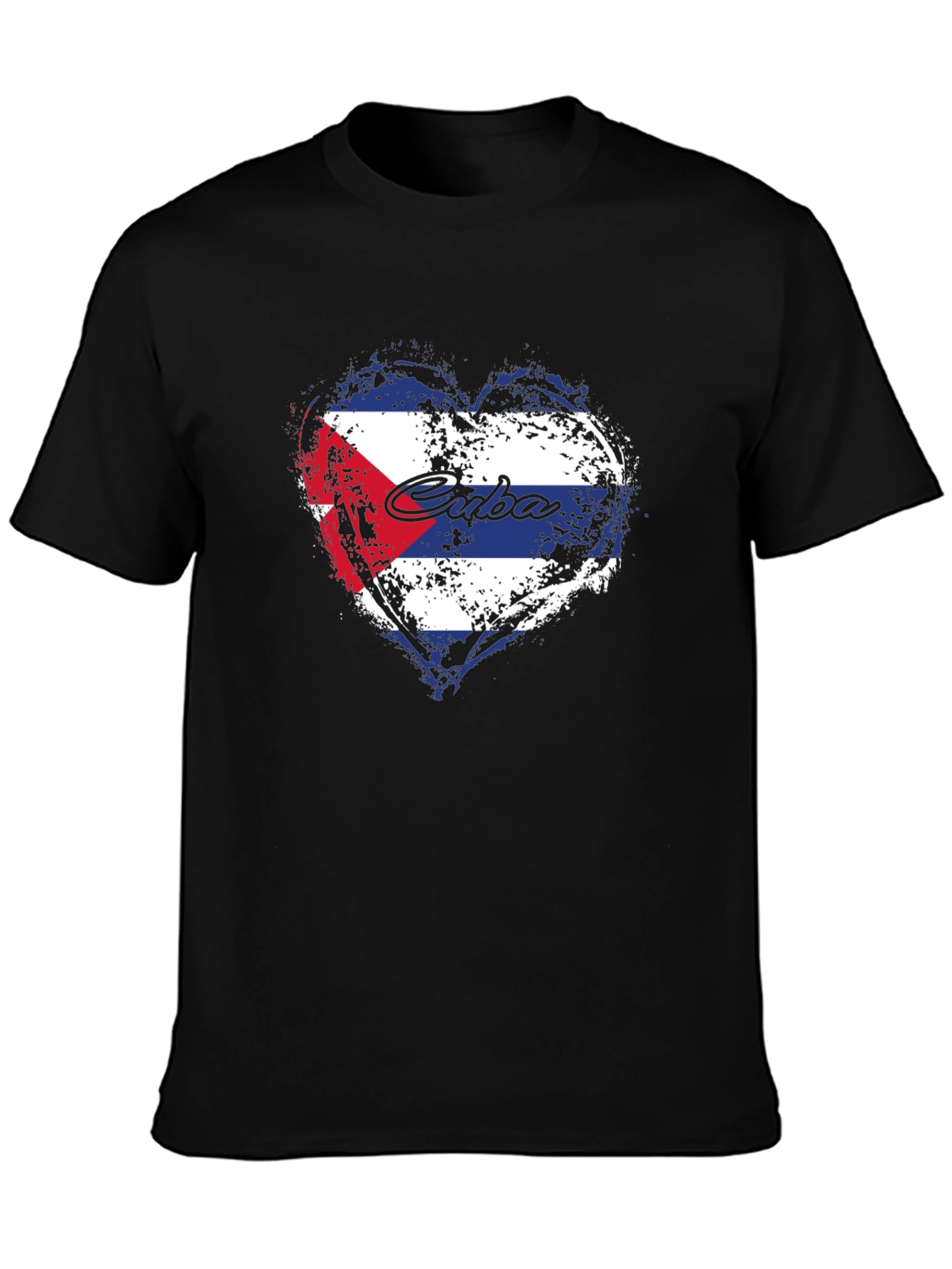 Cuba Flag Heart Graphic T-Shirt - Black