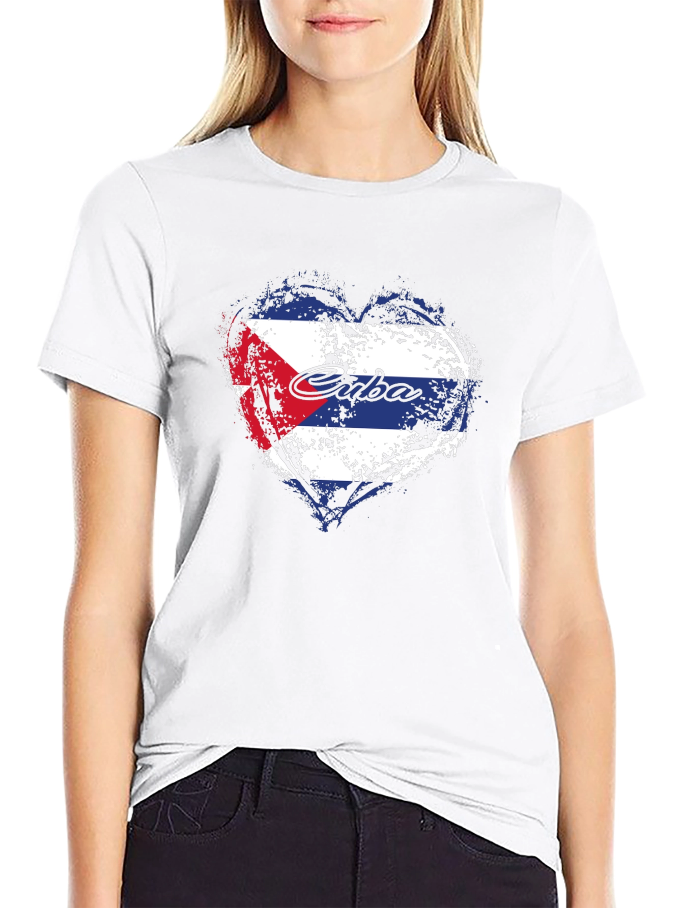 Cuba Flag Heart Graphic T-Shirt - Black