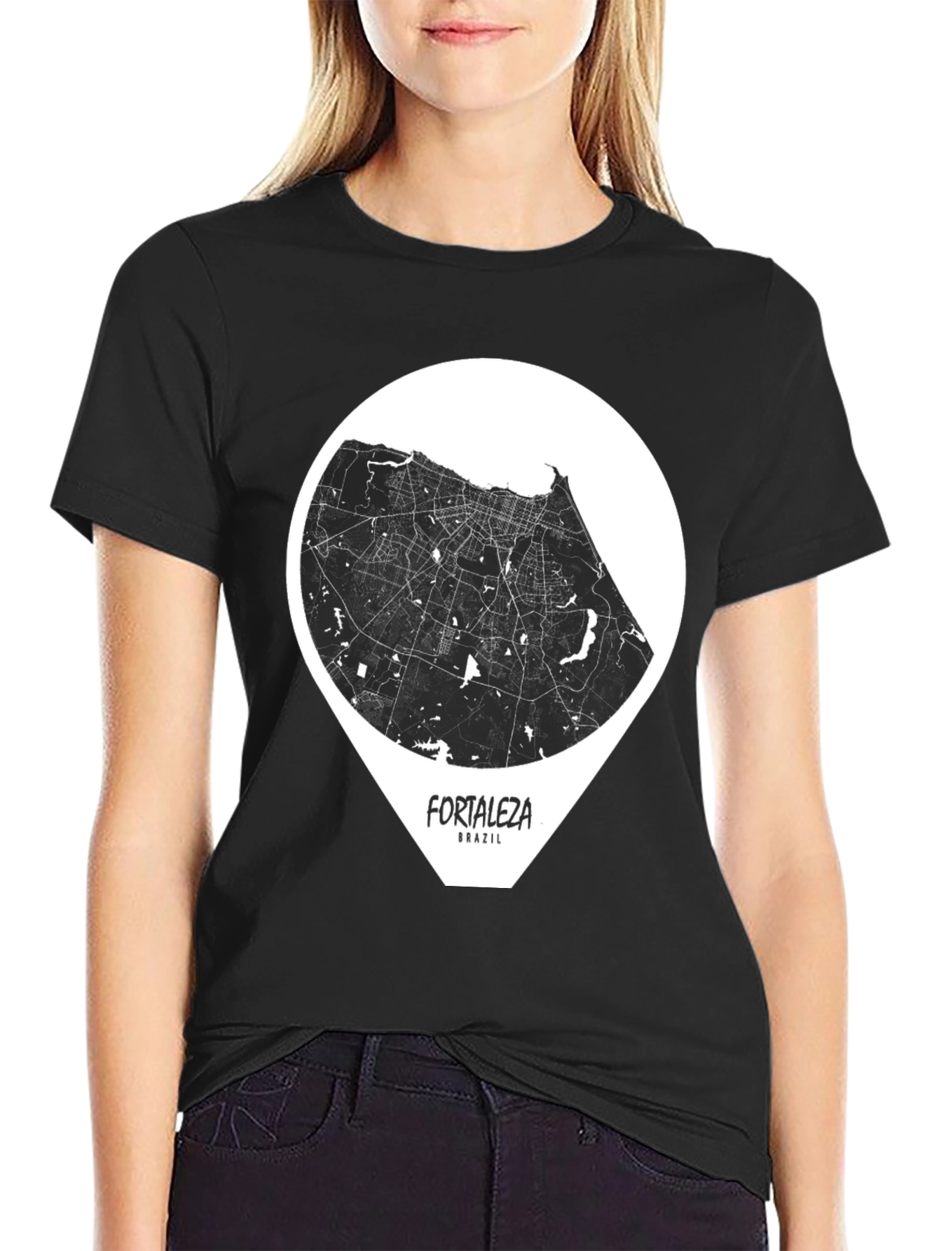 Fortaleza Brazil Map Tee - Modern Graphic T-Shirt