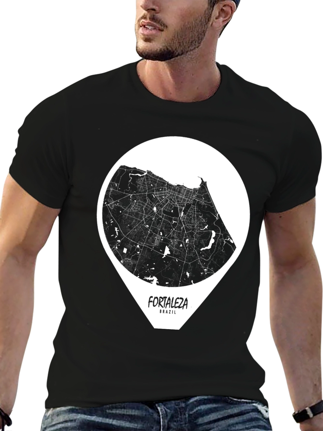 Fortaleza Brazil Map Tee - Modern Graphic T-Shirt