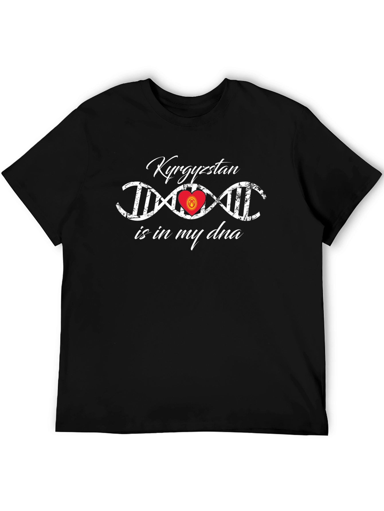 Kyrgyzstan DNA Heart Flag Black T-Shirt