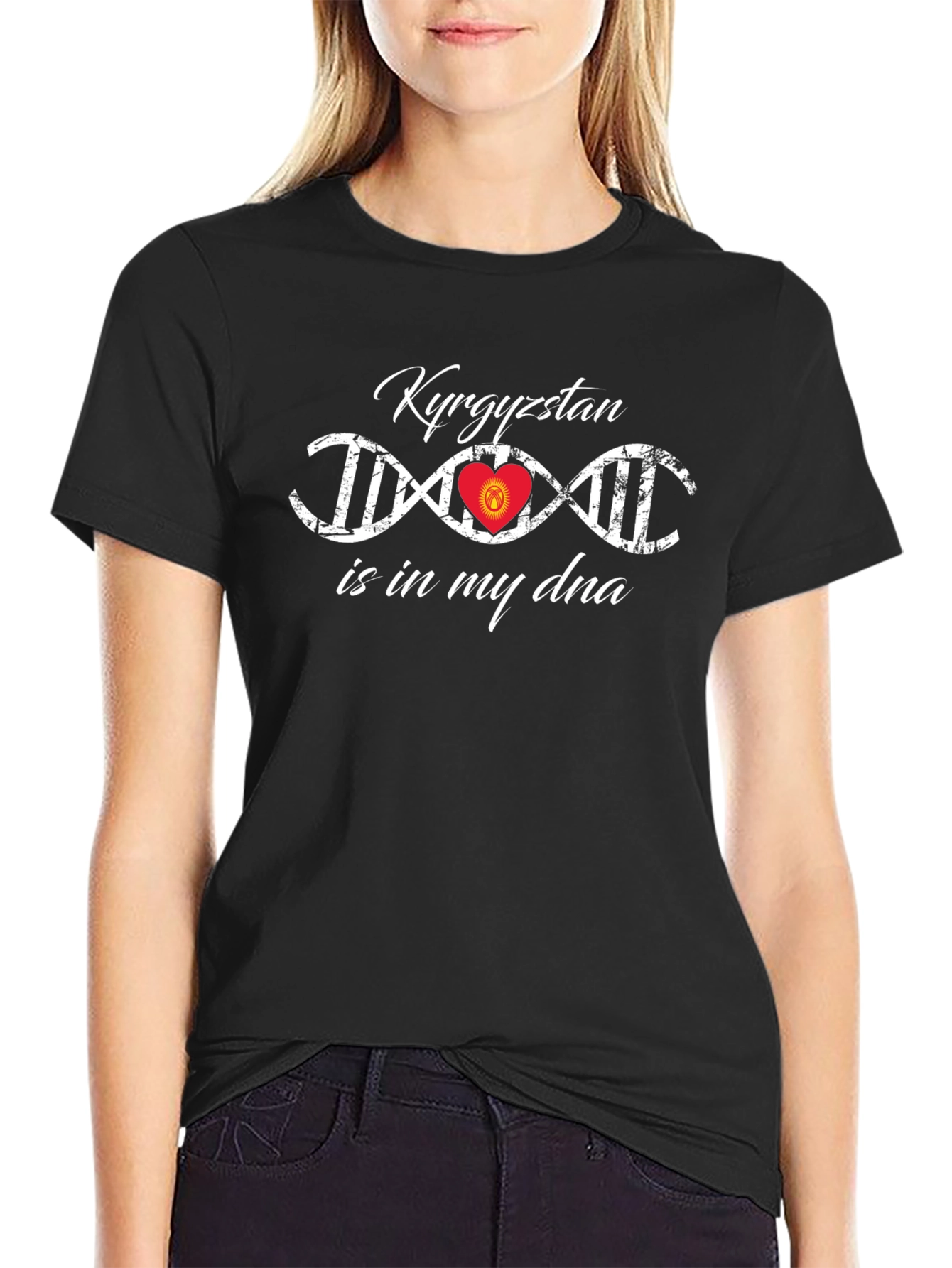 Kyrgyzstan DNA Heart Flag Black T-Shirt