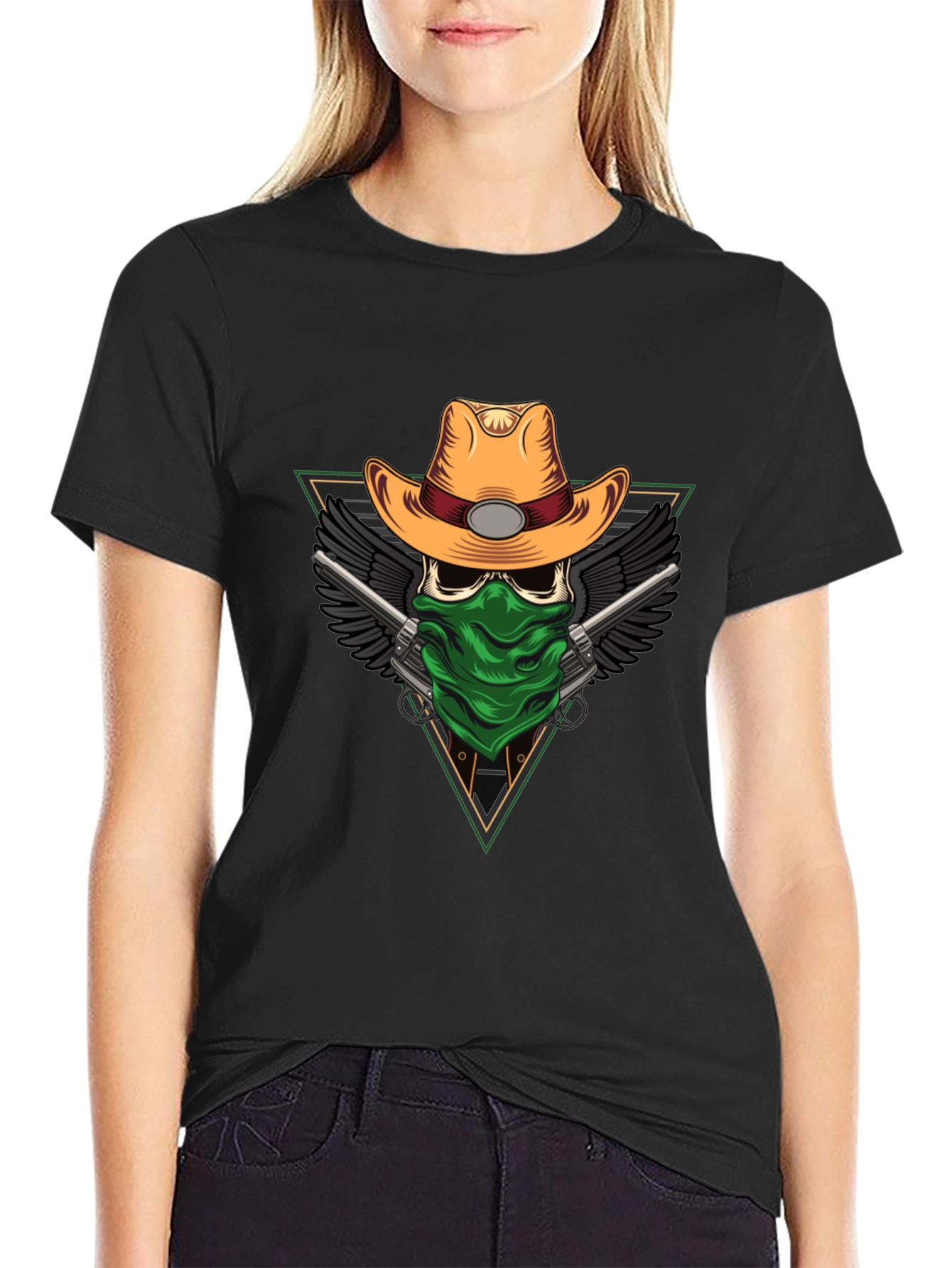Skull Cowboy T-Shirt - Bandana Gunslinger Design