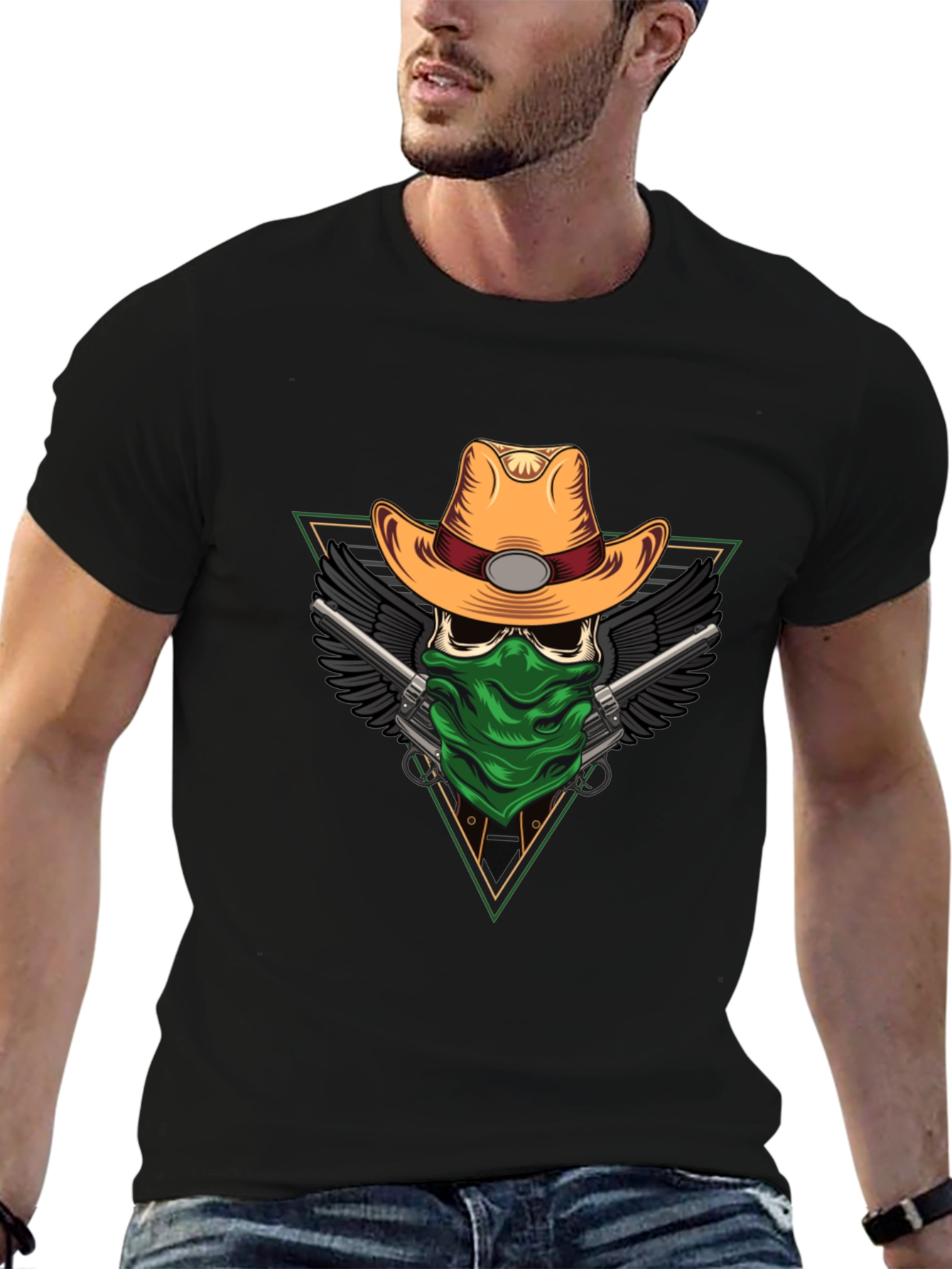 Skull Cowboy T-Shirt - Bandana Gunslinger Design