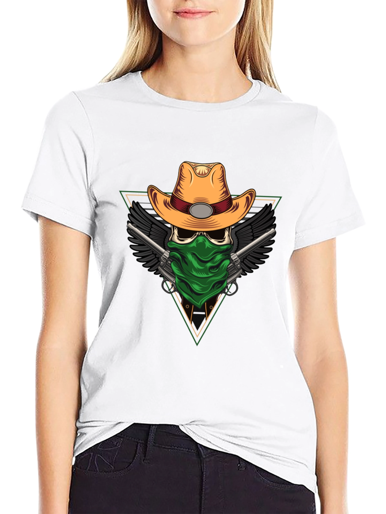 Skull Cowboy T-Shirt - Bandana Gunslinger Design