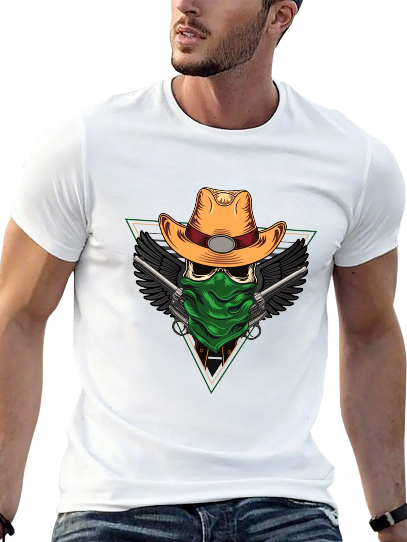 Skull Cowboy T-Shirt - Bandana Gunslinger Design