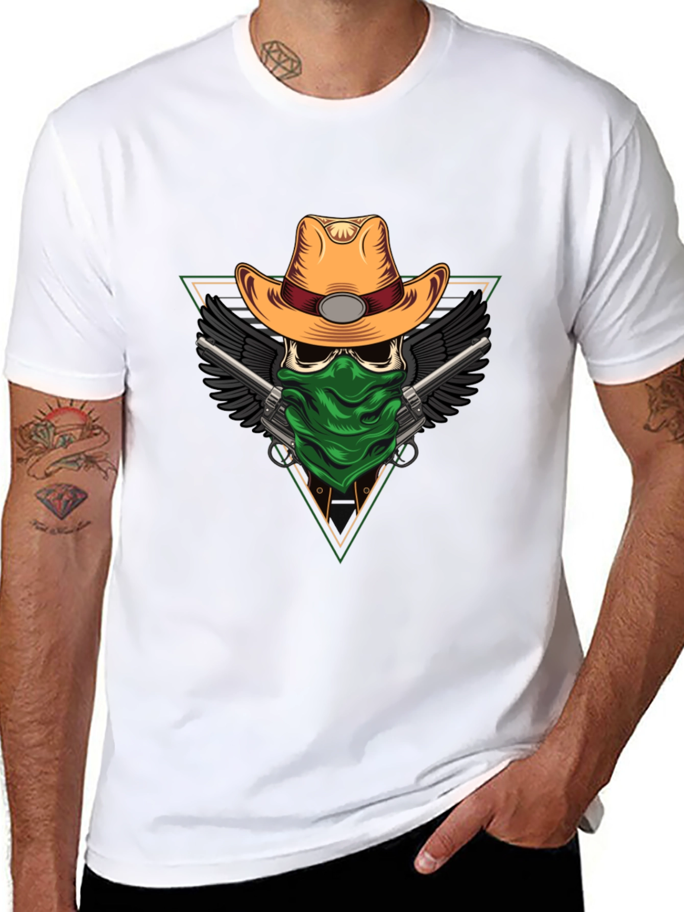 Skull Cowboy T-Shirt - Bandana Gunslinger Design