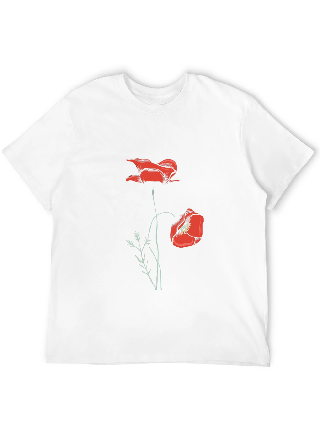 Mens Black T-Shirt with Red Poppy Design