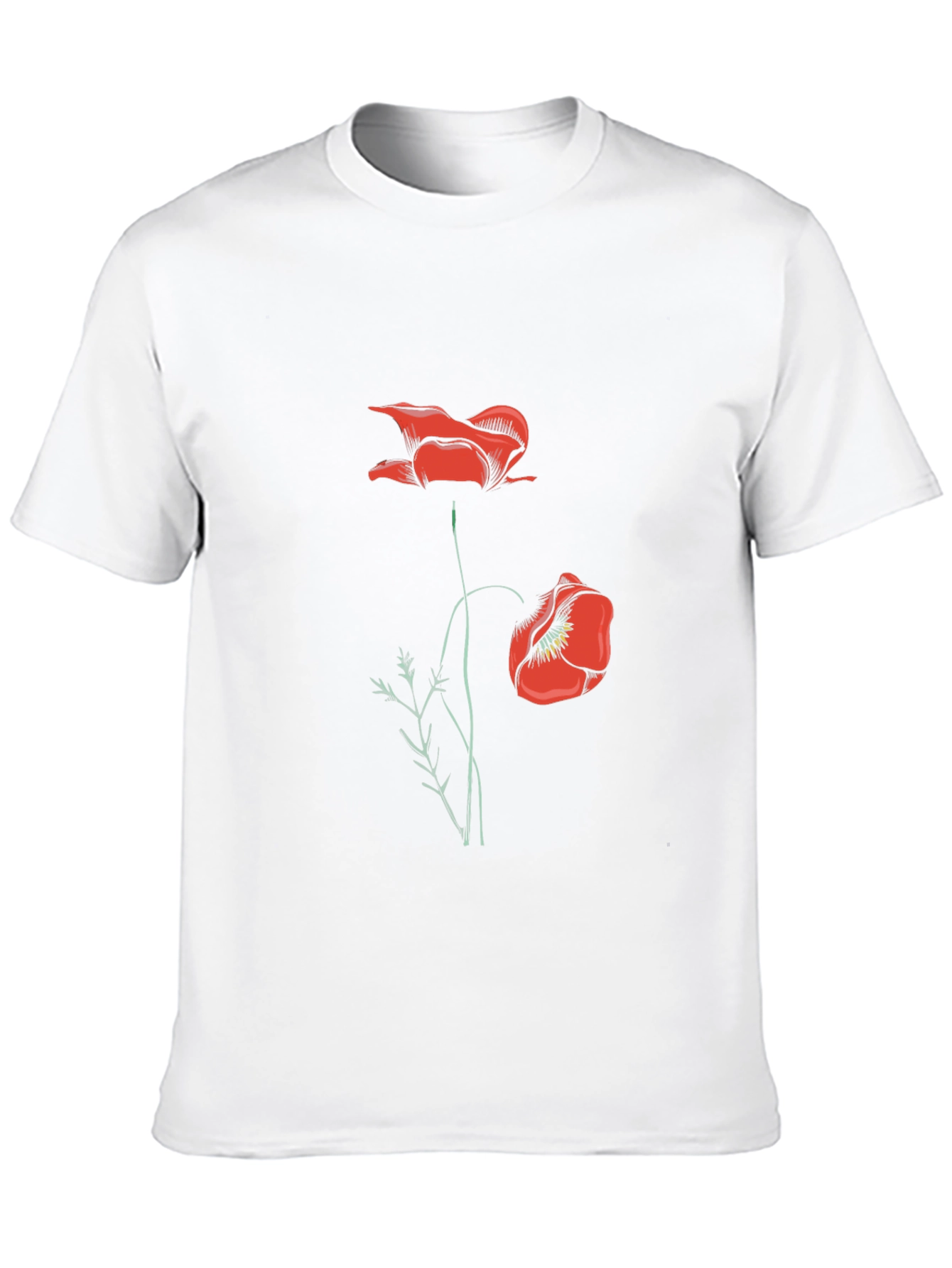 Mens Black T-Shirt with Red Poppy Design