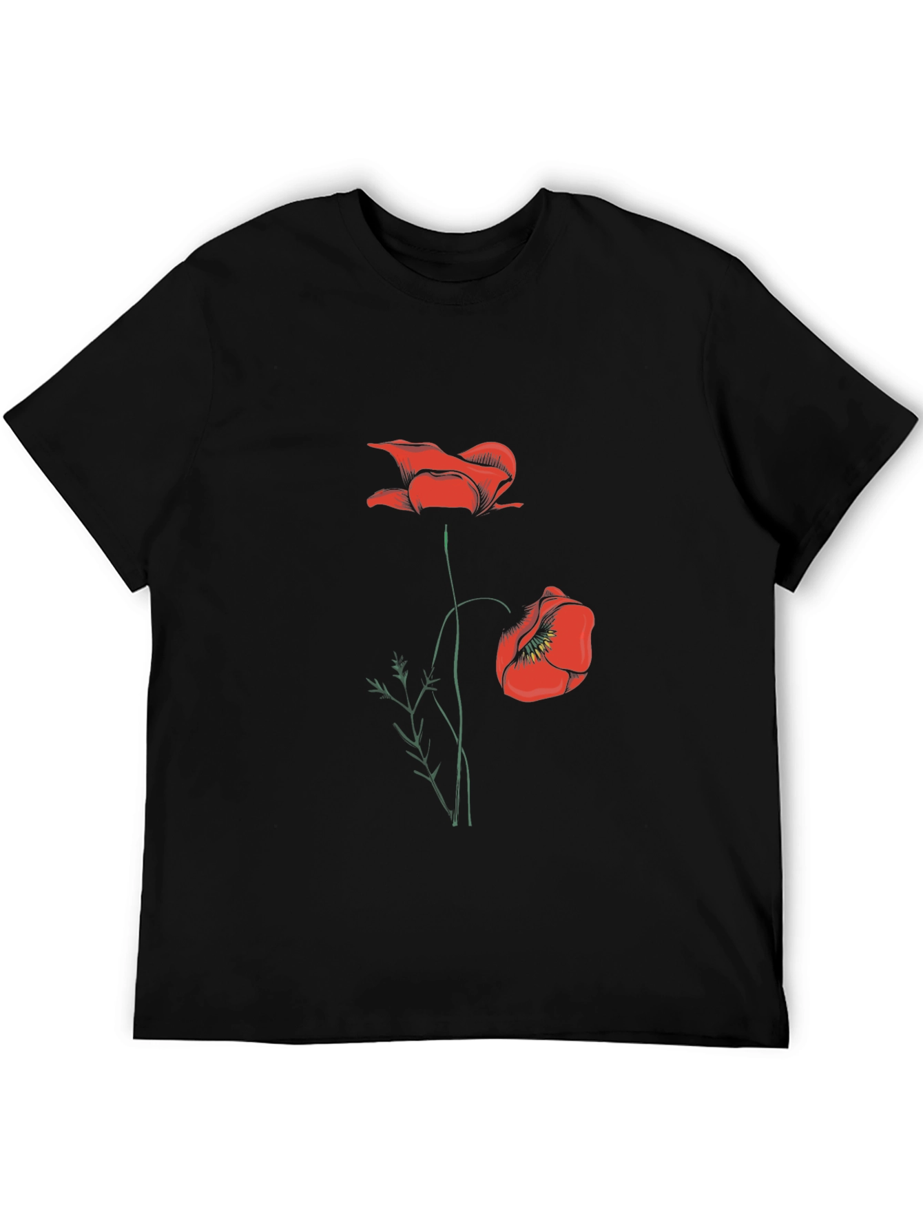Mens Black T-Shirt with Red Poppy Design