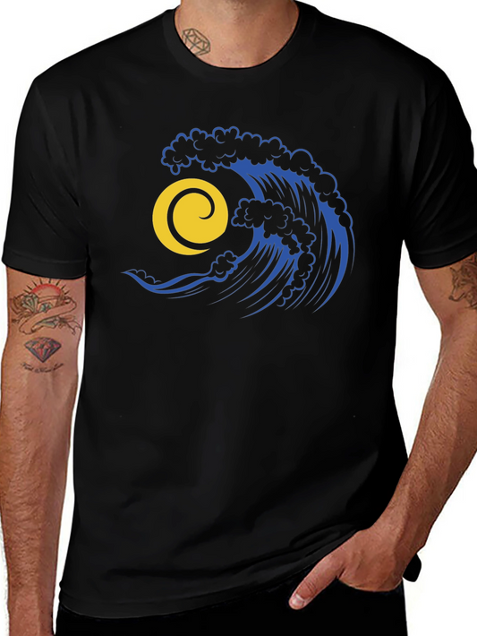 Ocean Wave Graphic Tee - Stylish Black Cotton T-Shirt