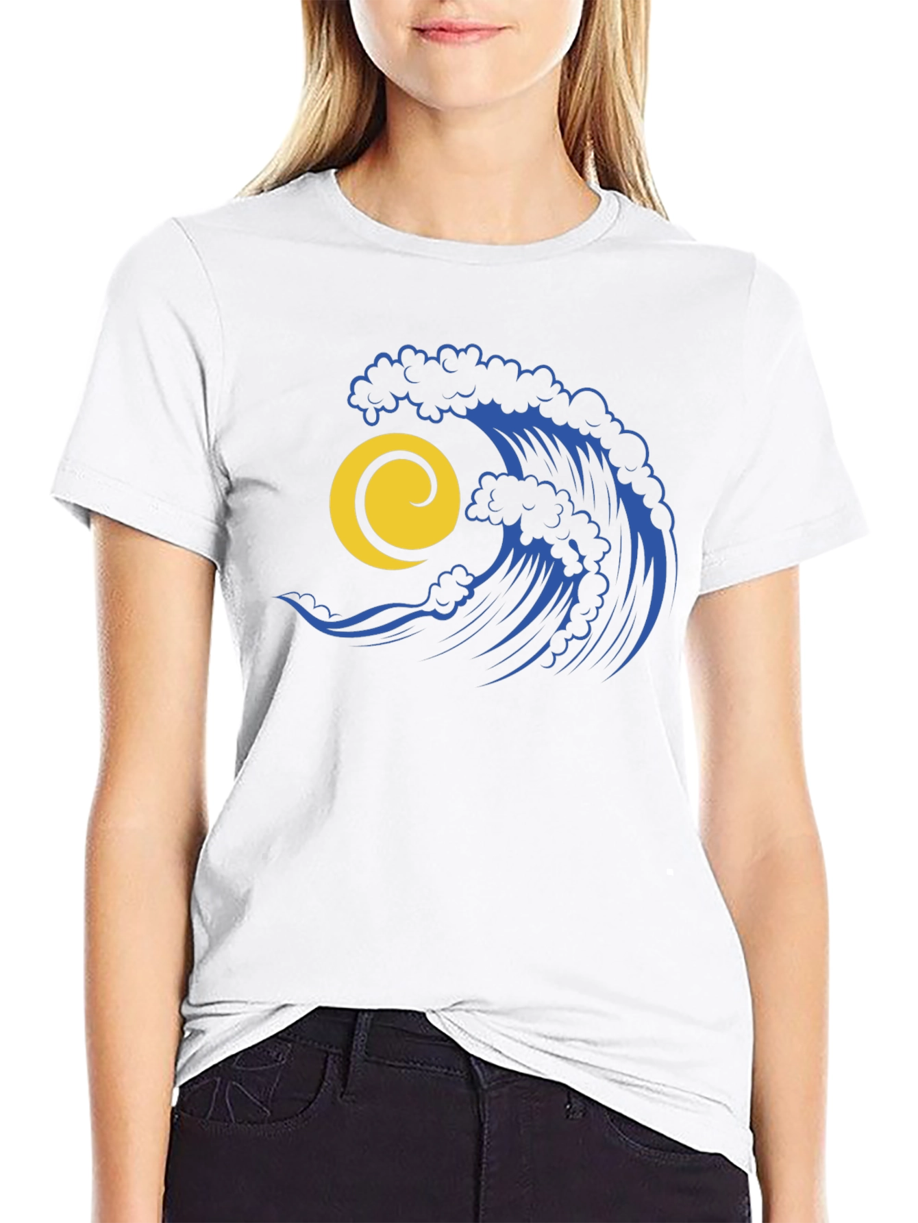 Ocean Wave Graphic Tee - Stylish Black Cotton T-Shirt