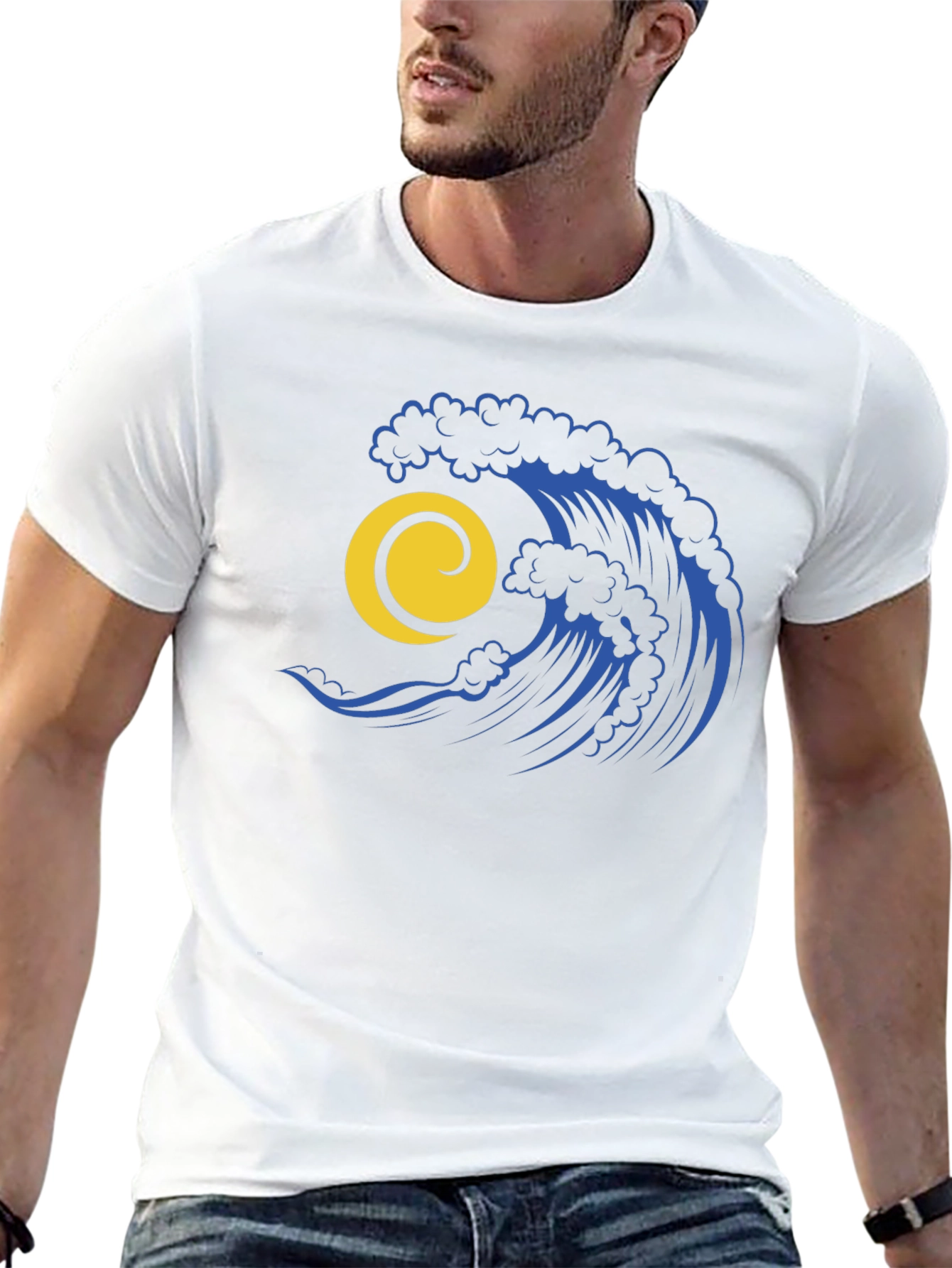 Ocean Wave Graphic Tee - Stylish Black Cotton T-Shirt