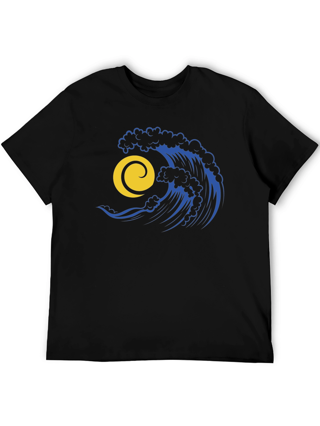 Ocean Wave Graphic Tee - Stylish Black Cotton T-Shirt