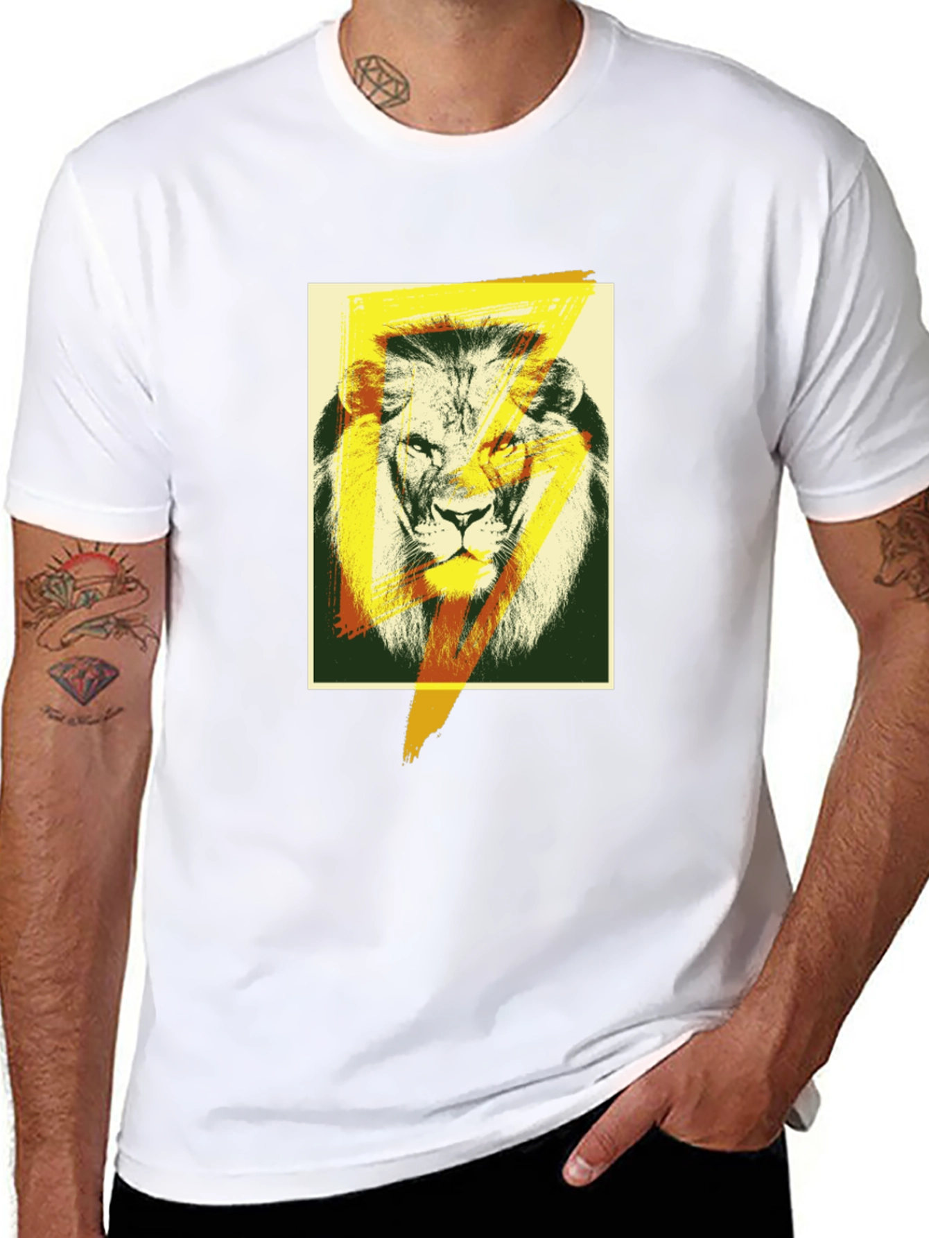 Lion Lightning Bolt Graphic Black T-Shirt