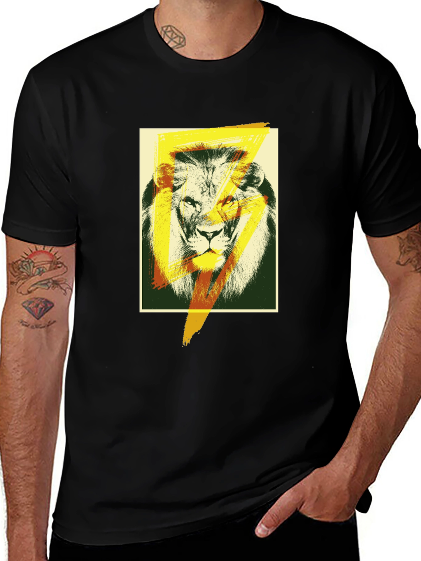 Lion Lightning Bolt Graphic Black T-Shirt