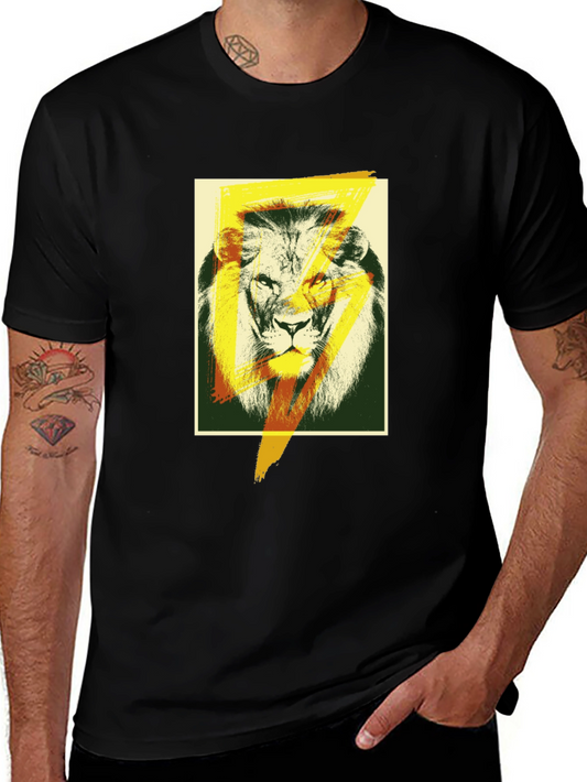 Lion Lightning Bolt Graphic Black T-Shirt