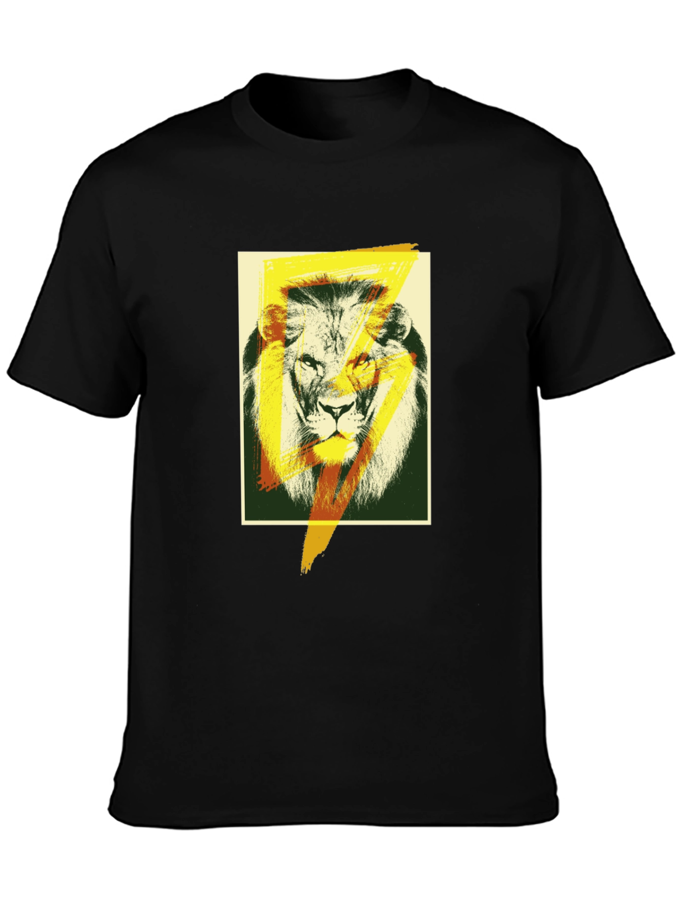 Lion Lightning Bolt Graphic Black T-Shirt