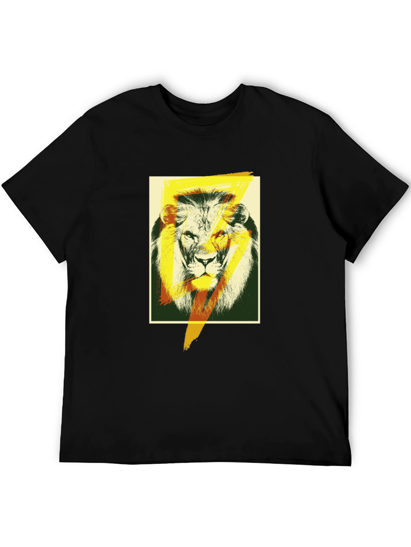 Lion Lightning Bolt Graphic Black T-Shirt