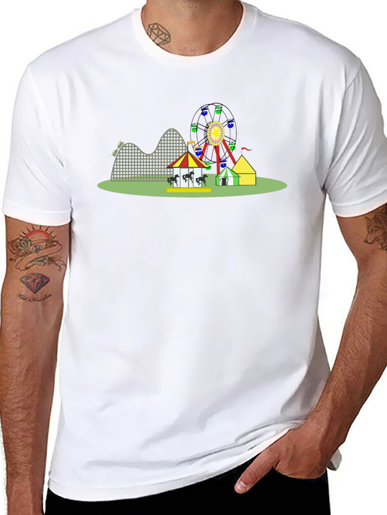 Amusement Park Graphic Tee - Black Cotton T-Shirt