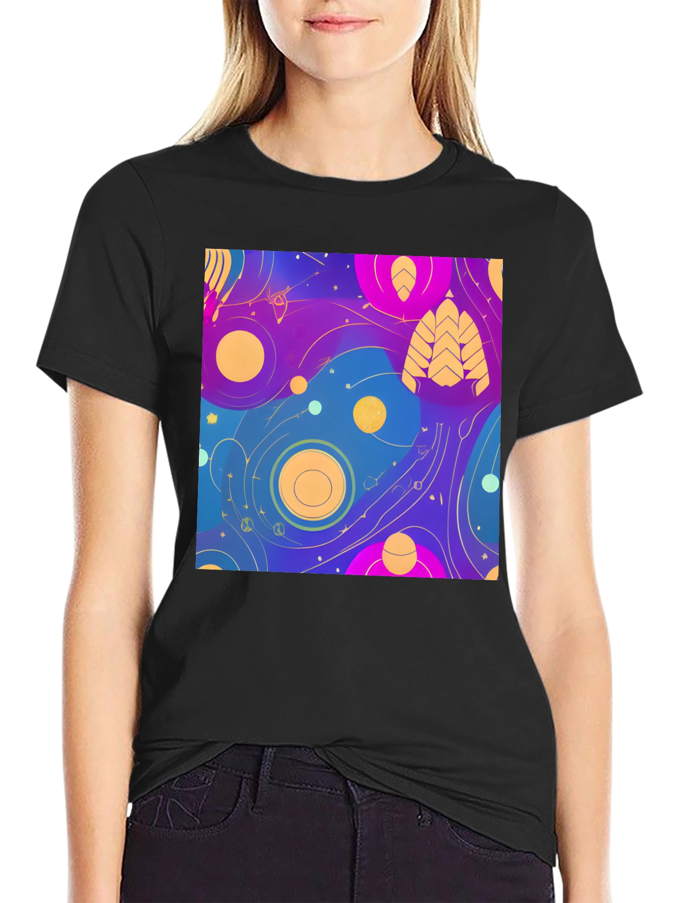 Abstract Galaxy Print Black T-Shirt