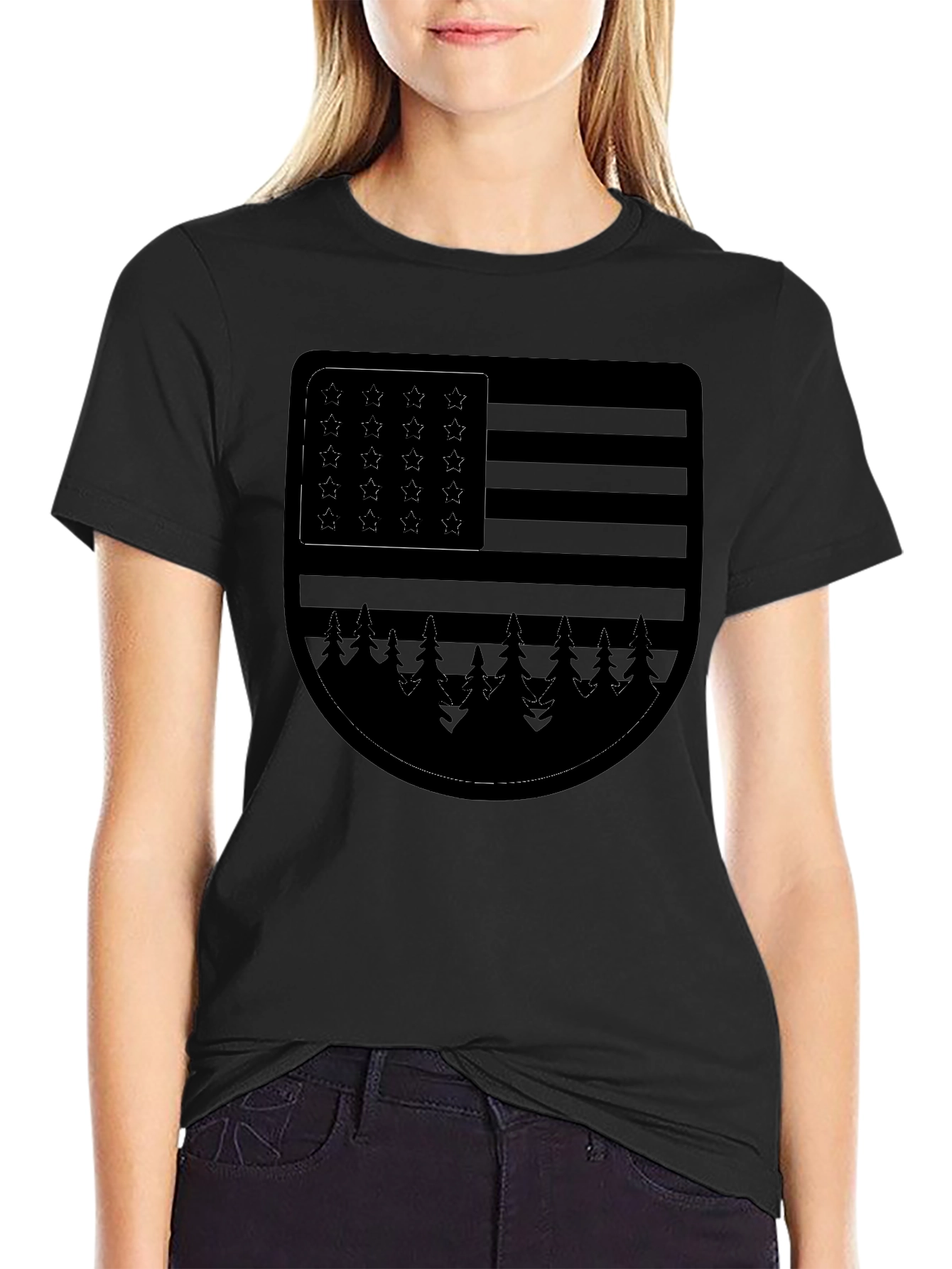 American Flag Trees Graphic T-Shirt - Black