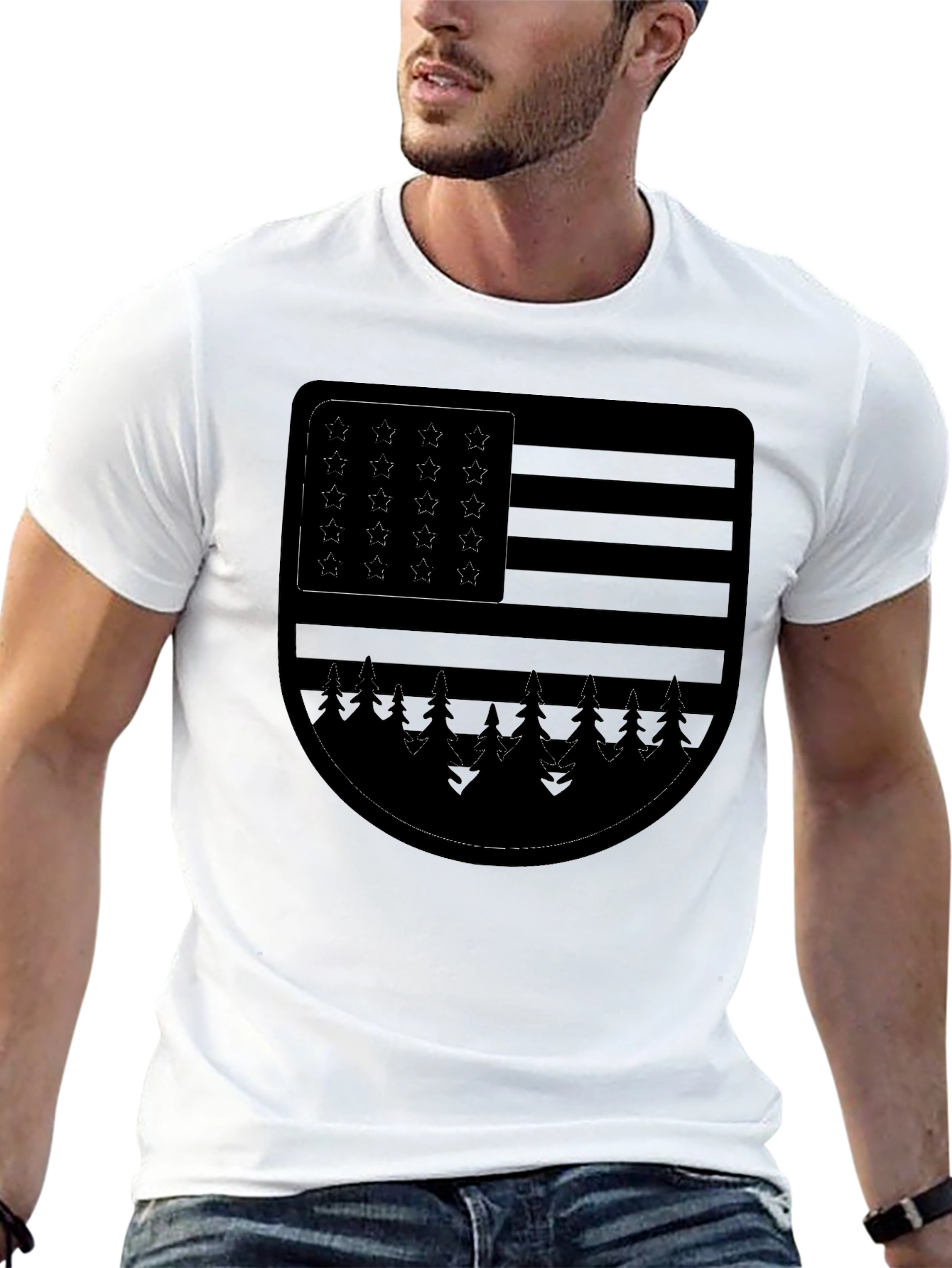 American Flag Trees Graphic T-Shirt - Black
