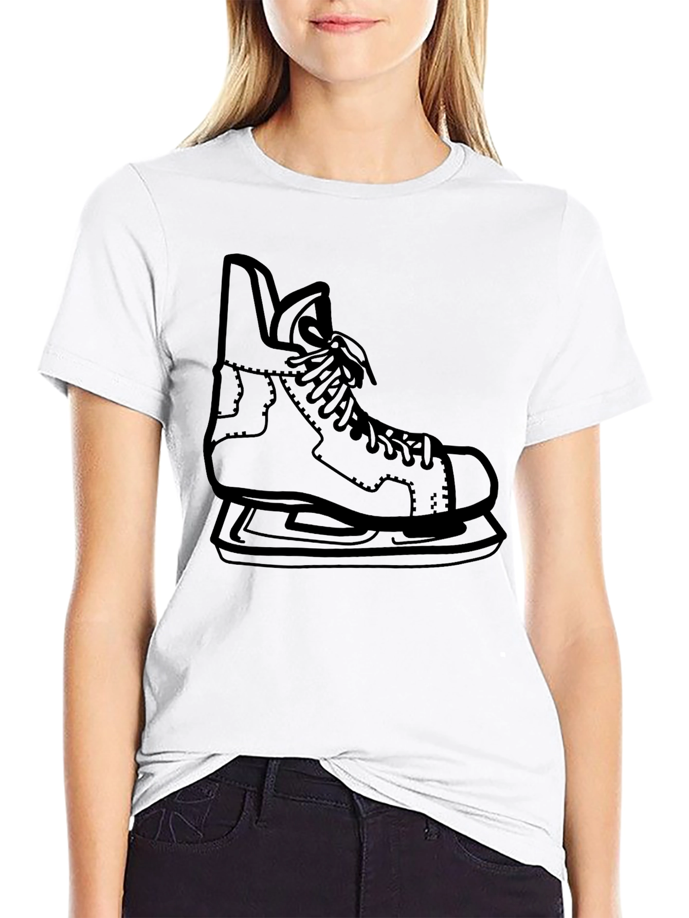 Hockey Skate Graphic Tee - Black Cotton Casual Shirt