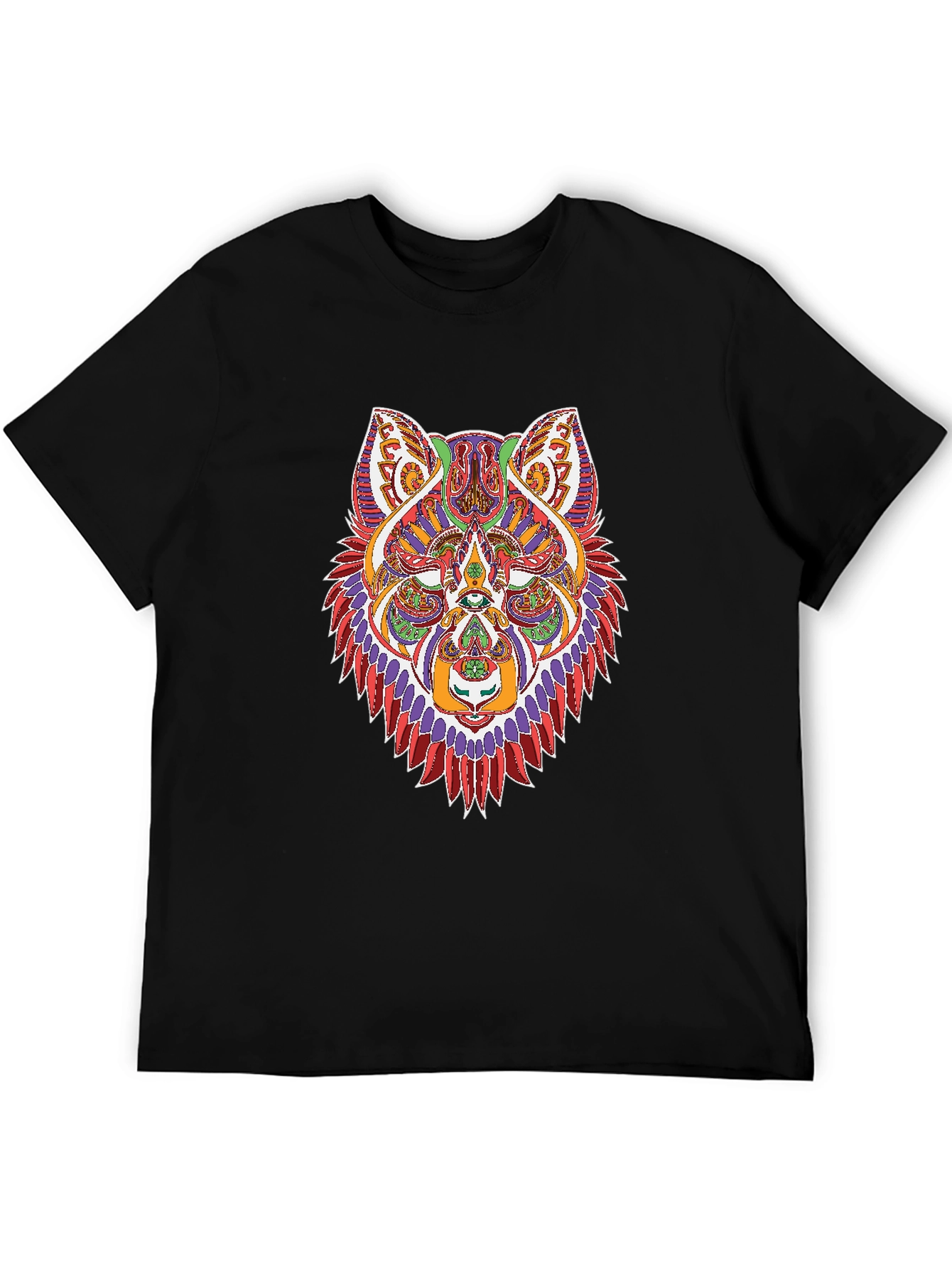 Psychedelic Wolf Graphic Tee - Mens Black T-Shirt
