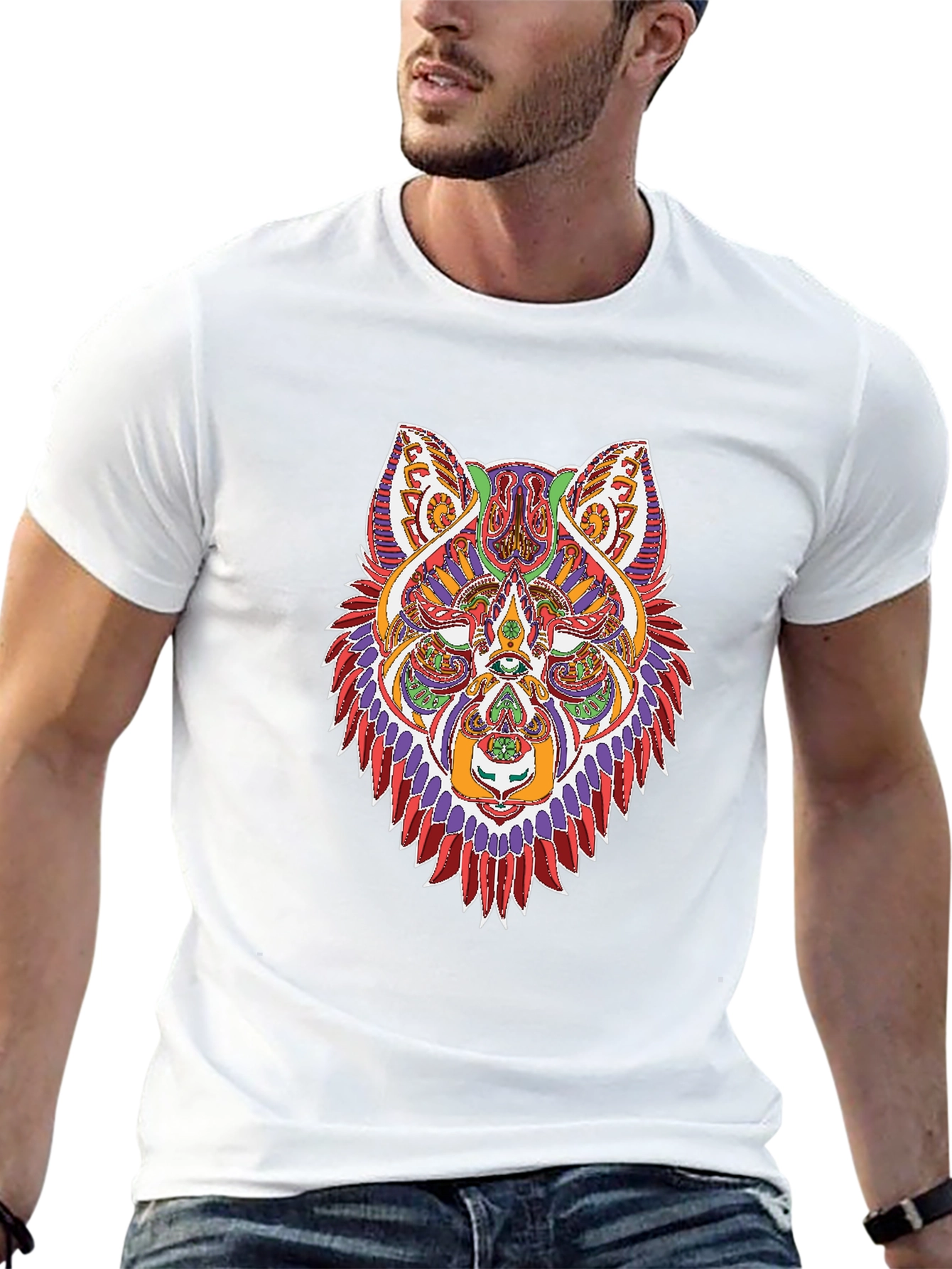 Psychedelic Wolf Graphic Tee - Mens Black T-Shirt