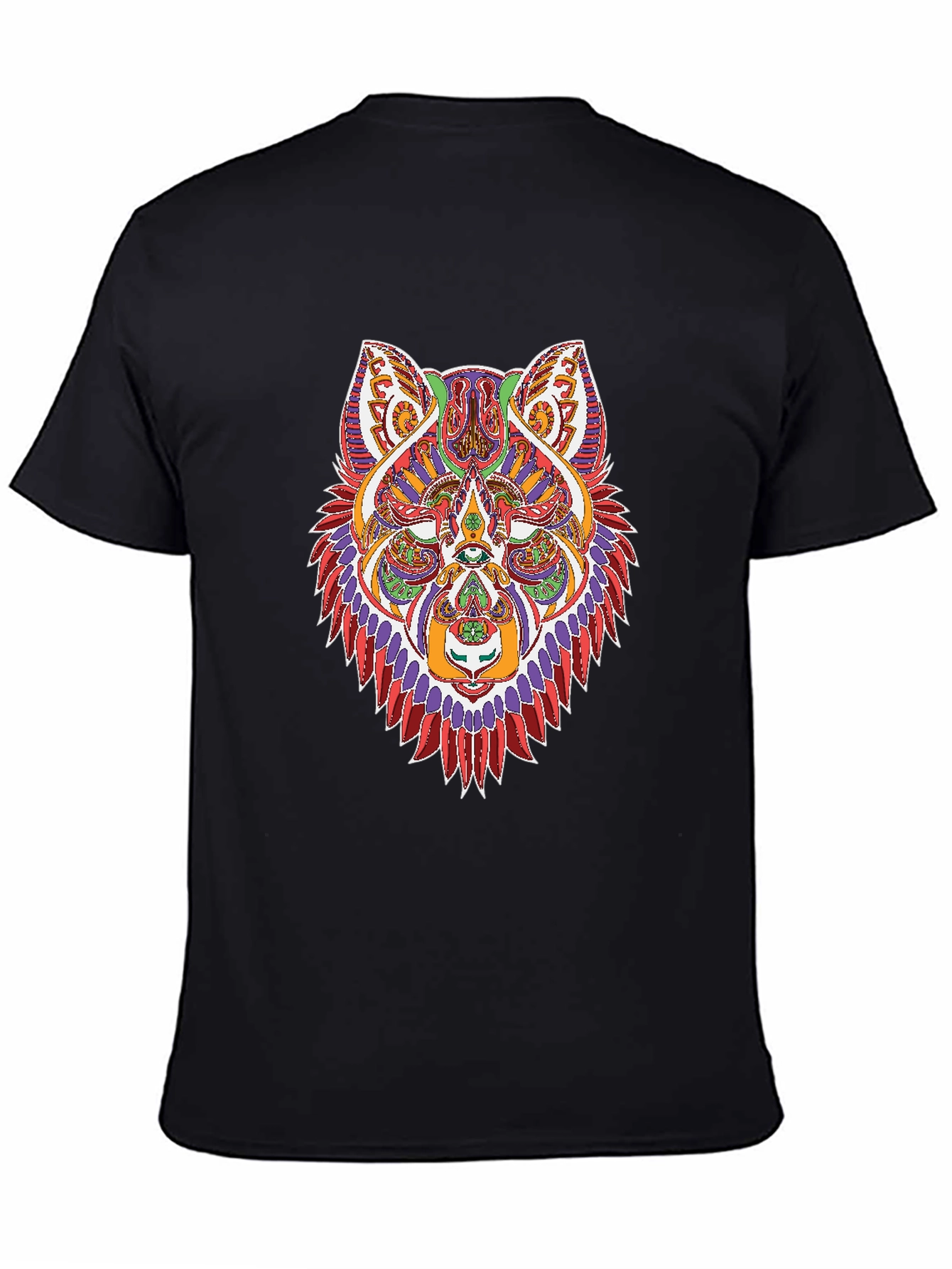 Psychedelic Wolf Graphic Tee - Mens Black T-Shirt