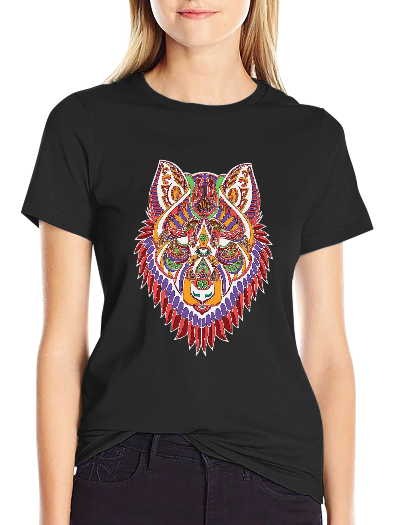 Psychedelic Wolf Graphic Tee - Mens Black T-Shirt