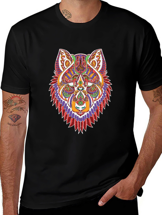 Psychedelic Wolf Graphic Tee - Mens Black T-Shirt