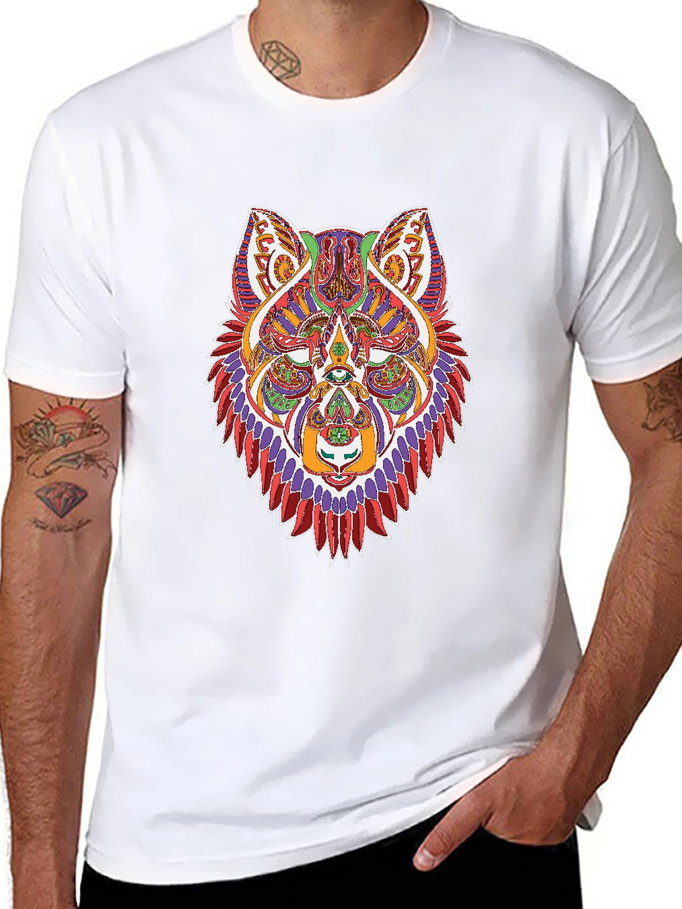 Psychedelic Wolf Graphic Tee - Mens Black T-Shirt