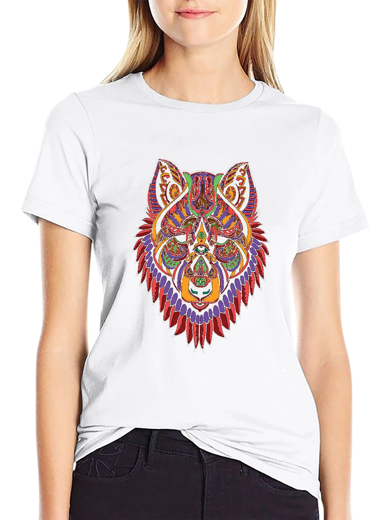 Psychedelic Wolf Graphic Tee - Mens Black T-Shirt
