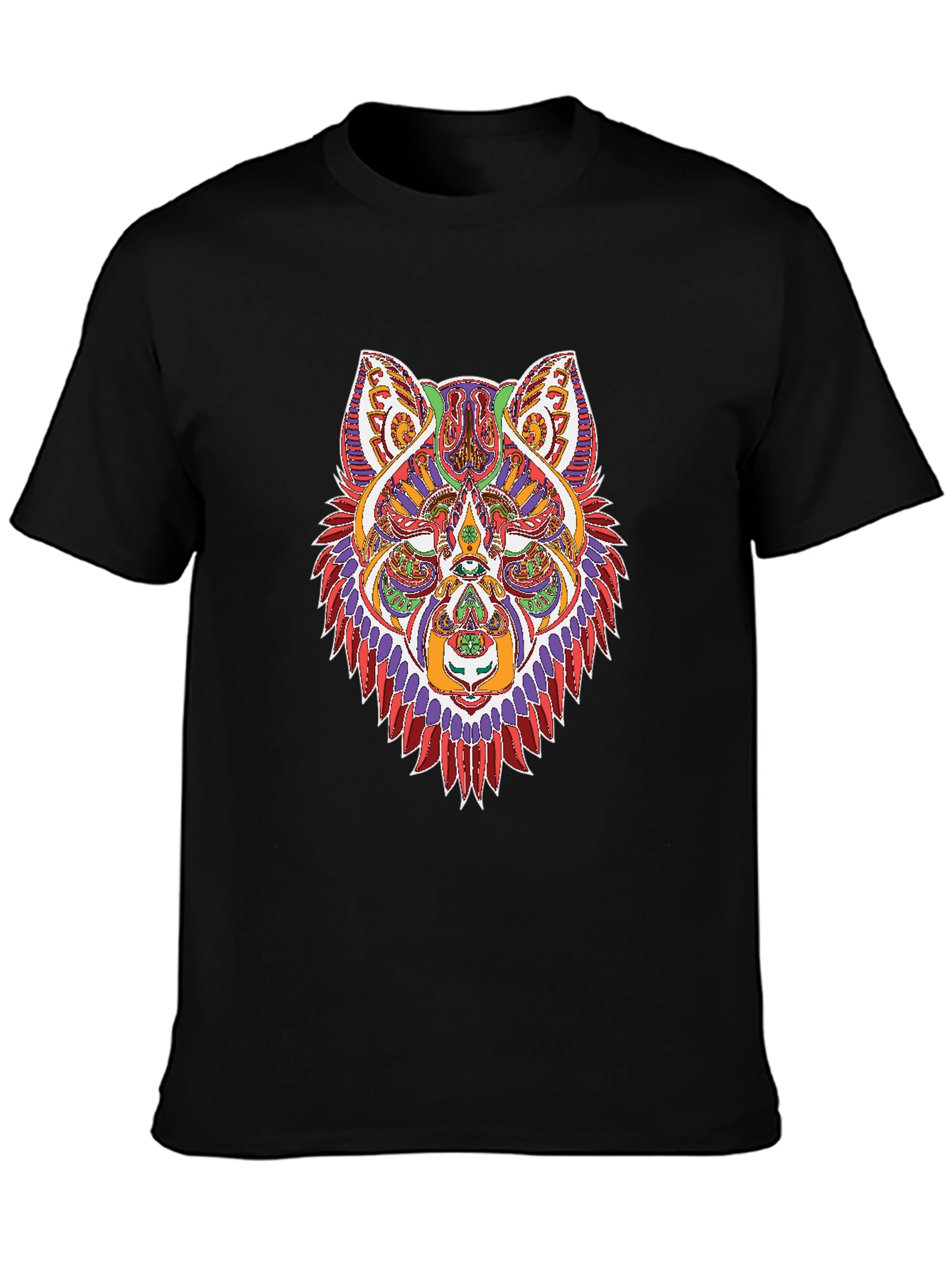 Psychedelic Wolf Graphic Tee - Mens Black T-Shirt