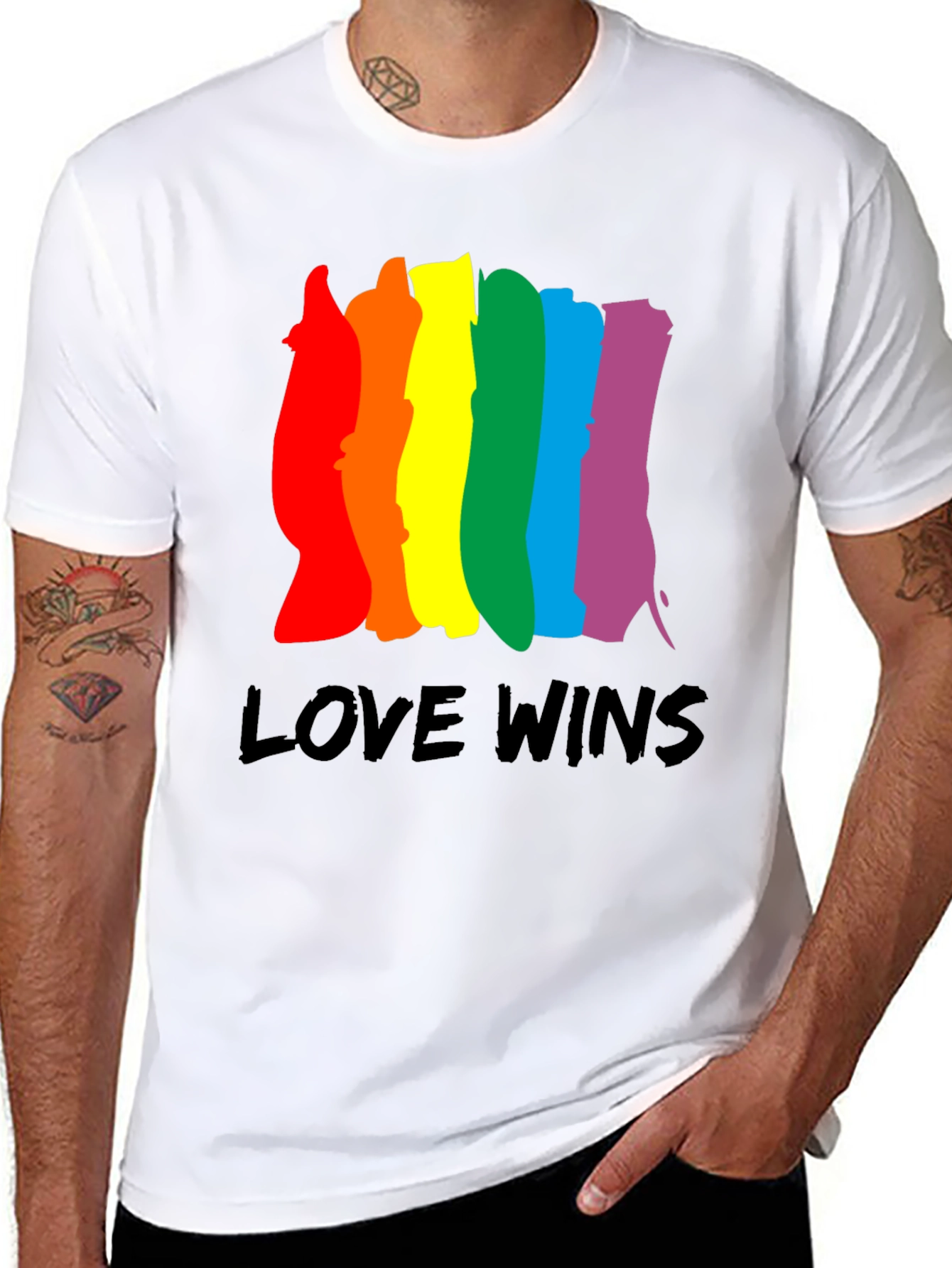 Love Wins Pride T-Shirt - Rainbow Stripes